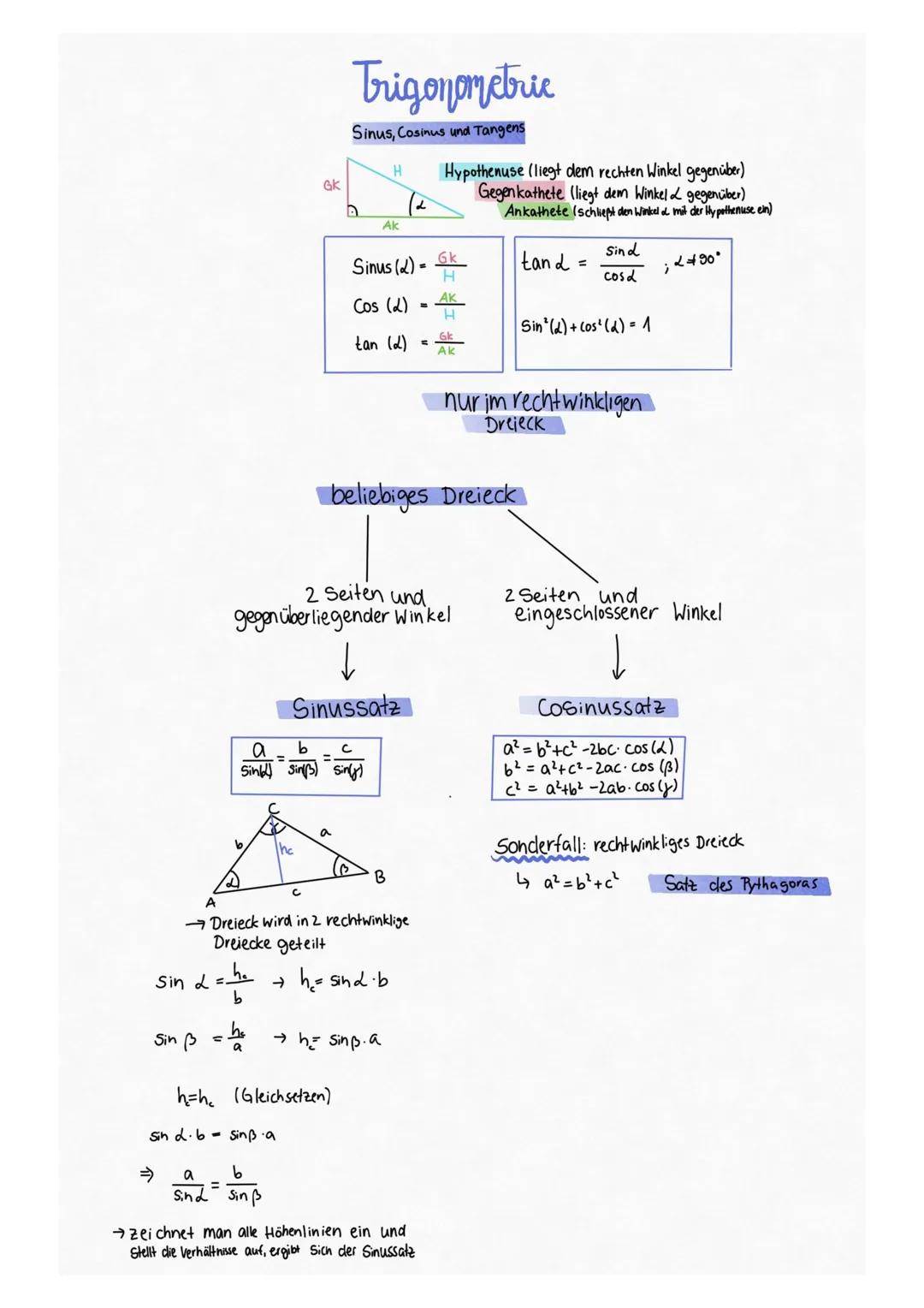 # Trigonometrie
Sinus, Cosinus und Tangens


H
GK
Hypothenuse (liegt dem rechten Winkel gegenüber)
Gegenkathete (liegt dem Winkel $<$ geg
