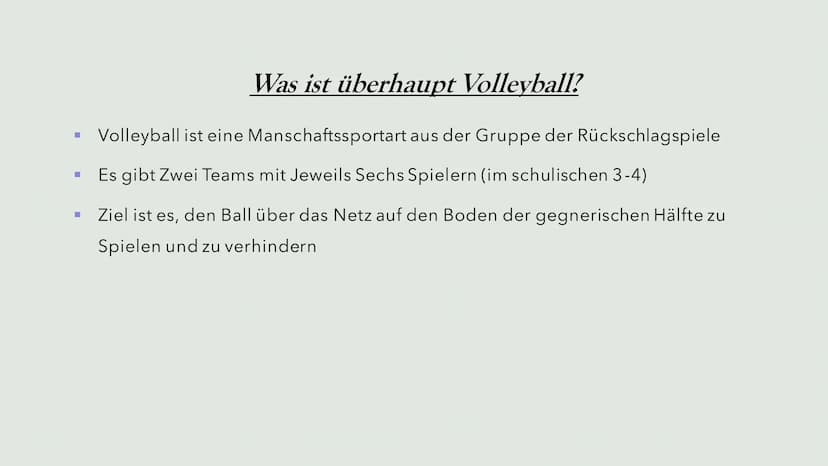 Volleyball
Von Unbakannt Inhaltsangabe
➤ Was ist überhaupt Volleyball?
➤ Wie lauten die Regeln für Volleyball?
>
Wie sieht der Angriff im Vo