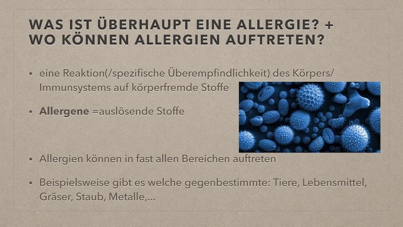 ALLERGIEN THEMENÜBERSICHT
●
• Reaktion bei Kontakt mit einem Auslöser
Symptome
Feststellung
●
●
●
Definition + Auftreten
●
Behandlungsmethod