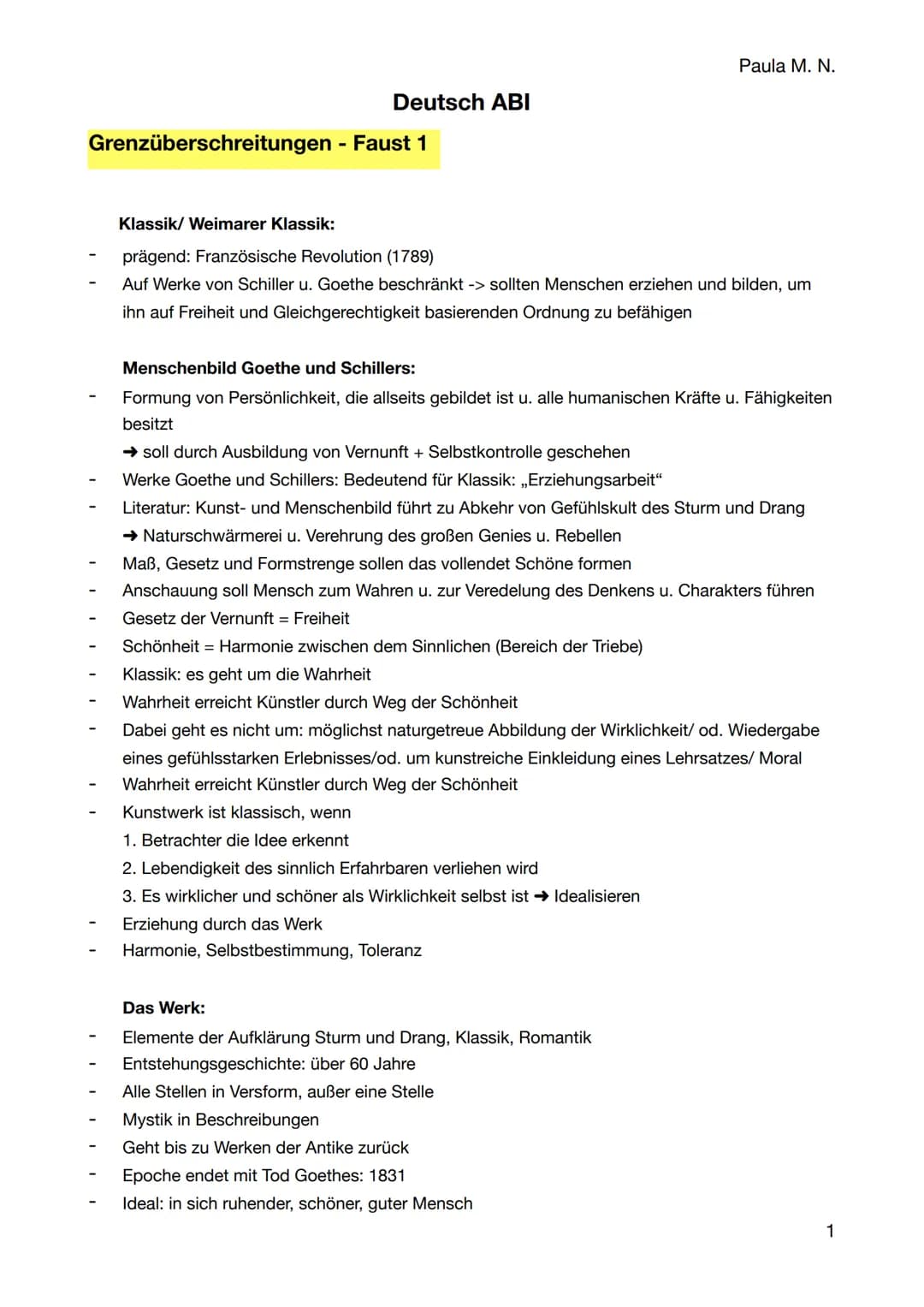 Deutsch ABI
Grenzüberschreitungen - Faust 1
Klassik/ Weimarer Klassik:
prägend: Französische Revolution (1789)
Auf Werke von Schiller u. Goe
