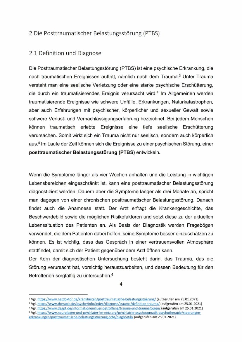 DIE POSTTRAUMATISCHE
BELASTUNGSSTÖRUNG
(PTBS)
Verfasst von:
Klasse:
Schule:
Schuljahr:
Kurslehrerin:
Kurs:
Abgabetermin:
1.bl Inhaltsverzeic