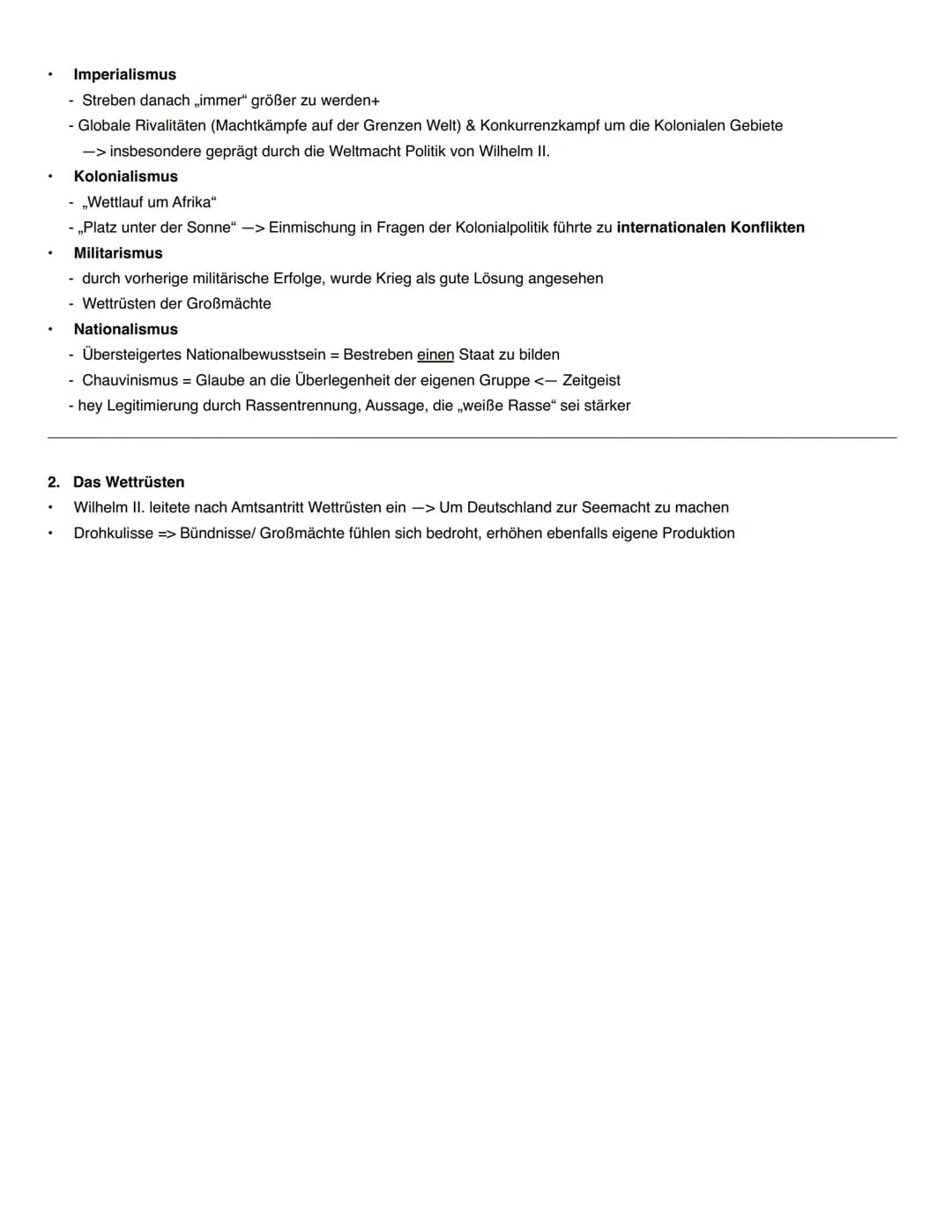 Langfristige Ursachen:
Ursachen 1. Weltkrieg
1. Das Bündnissystem
Bismarcks Bündnispolitik:
Prämisse: Verhinderung eines Zweifrontenkrieges 