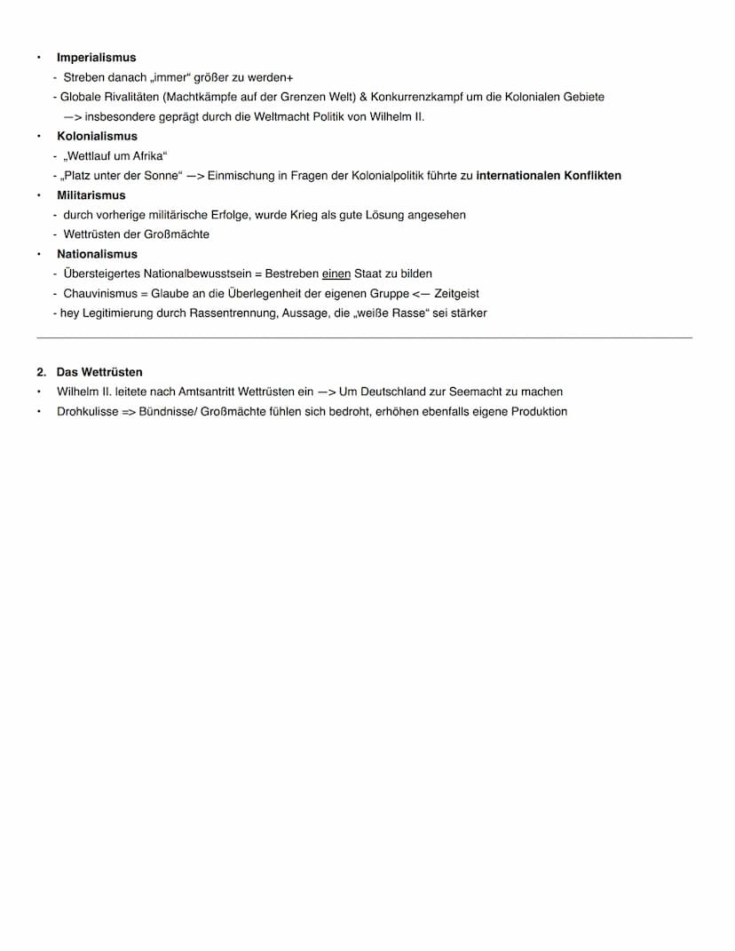 Langfristige Ursachen:
Ursachen 1. Weltkrieg
1. Das Bündnissystem
Bismarcks Bündnispolitik:
Prämisse: Verhinderung eines Zweifrontenkrieges 