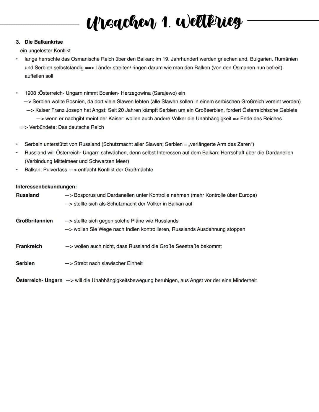 Langfristige Ursachen:
Ursachen 1. Weltkrieg
1. Das Bündnissystem
Bismarcks Bündnispolitik:
Prämisse: Verhinderung eines Zweifrontenkrieges 