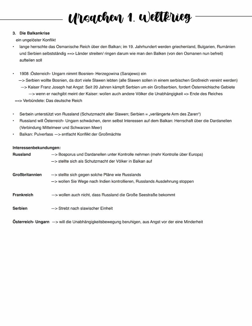 Langfristige Ursachen:
Ursachen 1. Weltkrieg
1. Das Bündnissystem
Bismarcks Bündnispolitik:
Prämisse: Verhinderung eines Zweifrontenkrieges 