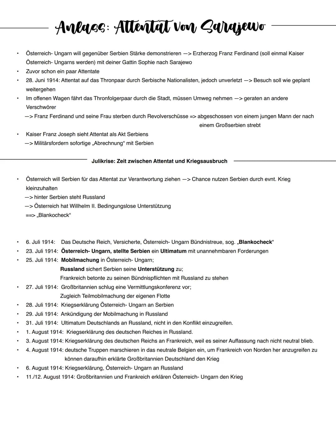 Langfristige Ursachen:
Ursachen 1. Weltkrieg
1. Das Bündnissystem
Bismarcks Bündnispolitik:
Prämisse: Verhinderung eines Zweifrontenkrieges 