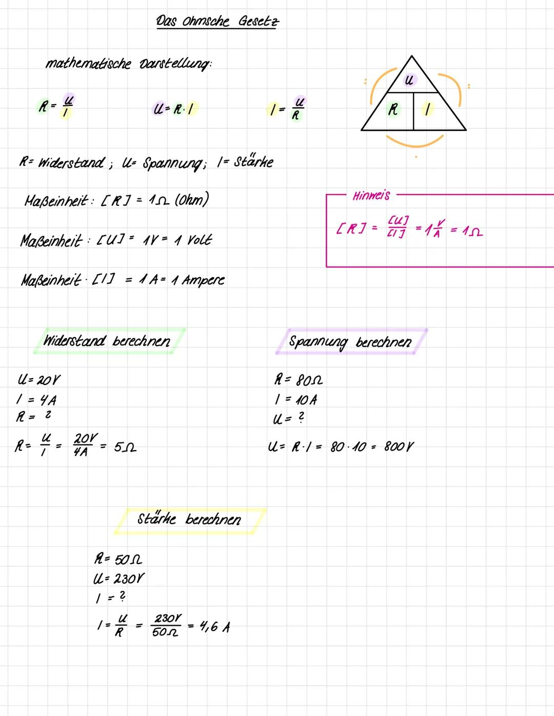 mathematische Darstellung:
R-4
R=
U=20V
1 = 4A
R = 2
R= Widerstand; U= Spannung; 1= Stärke
Maßeinheit: [R] = 1₁2 (0km)
Maßeinheit: [u] = 1V 