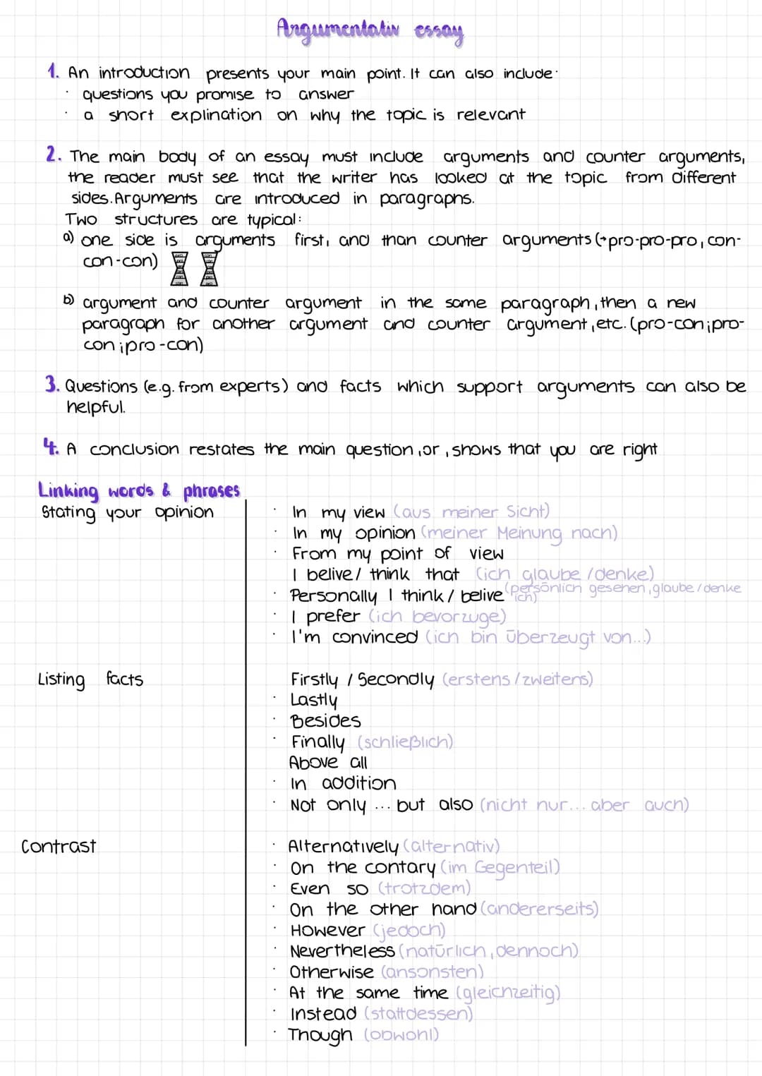 Argumentativ essay
1. An introduction presents your main point. It can also include.
questions you promise to answer
a short explination on 