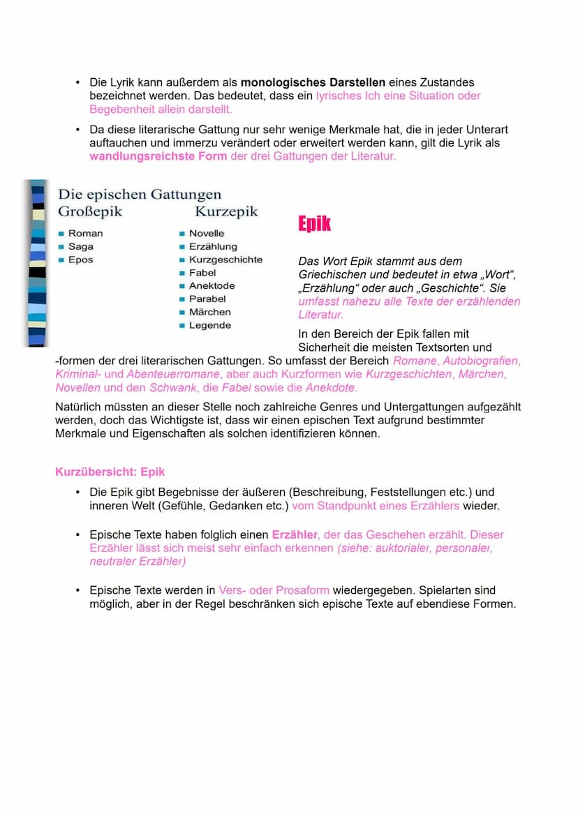 Literarische Gattungen
Dramatik
Das Drama kennen wir aus dem Theater und
meint übersetzt „Handlung". Folglich meint
diese literarische Gattu