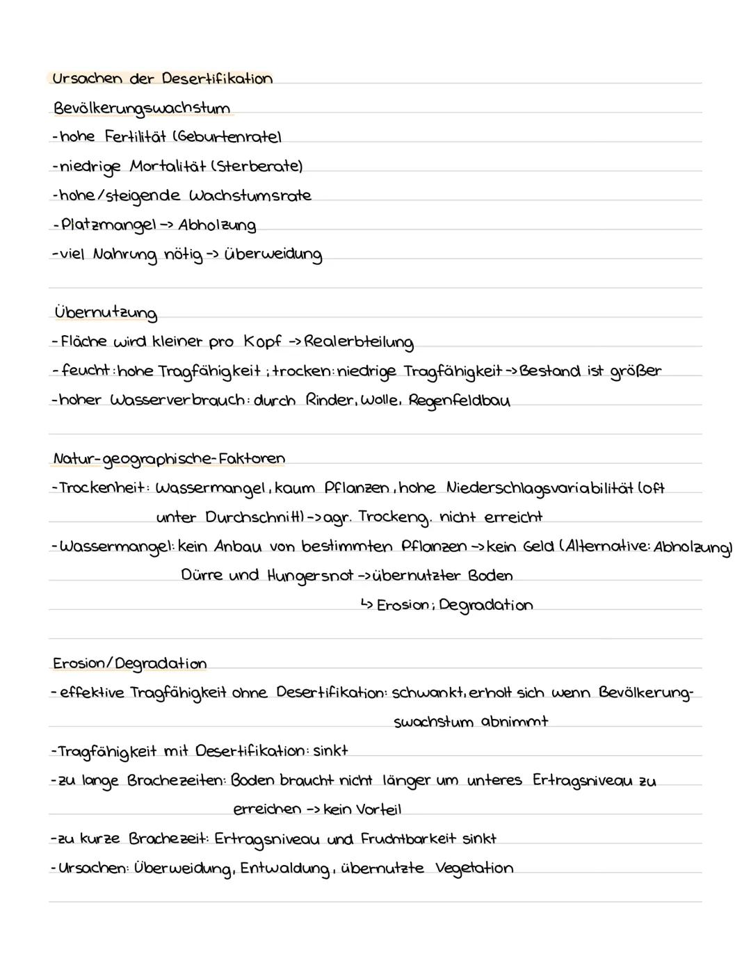 Klausur Desertifikation
Fachbegriffe
- (Boden-) Fruchtbarkeit: bei hoher Fruchtbarkeit viele Nährstoffe und Wasser
-Cash-Crops: Pflanzen für