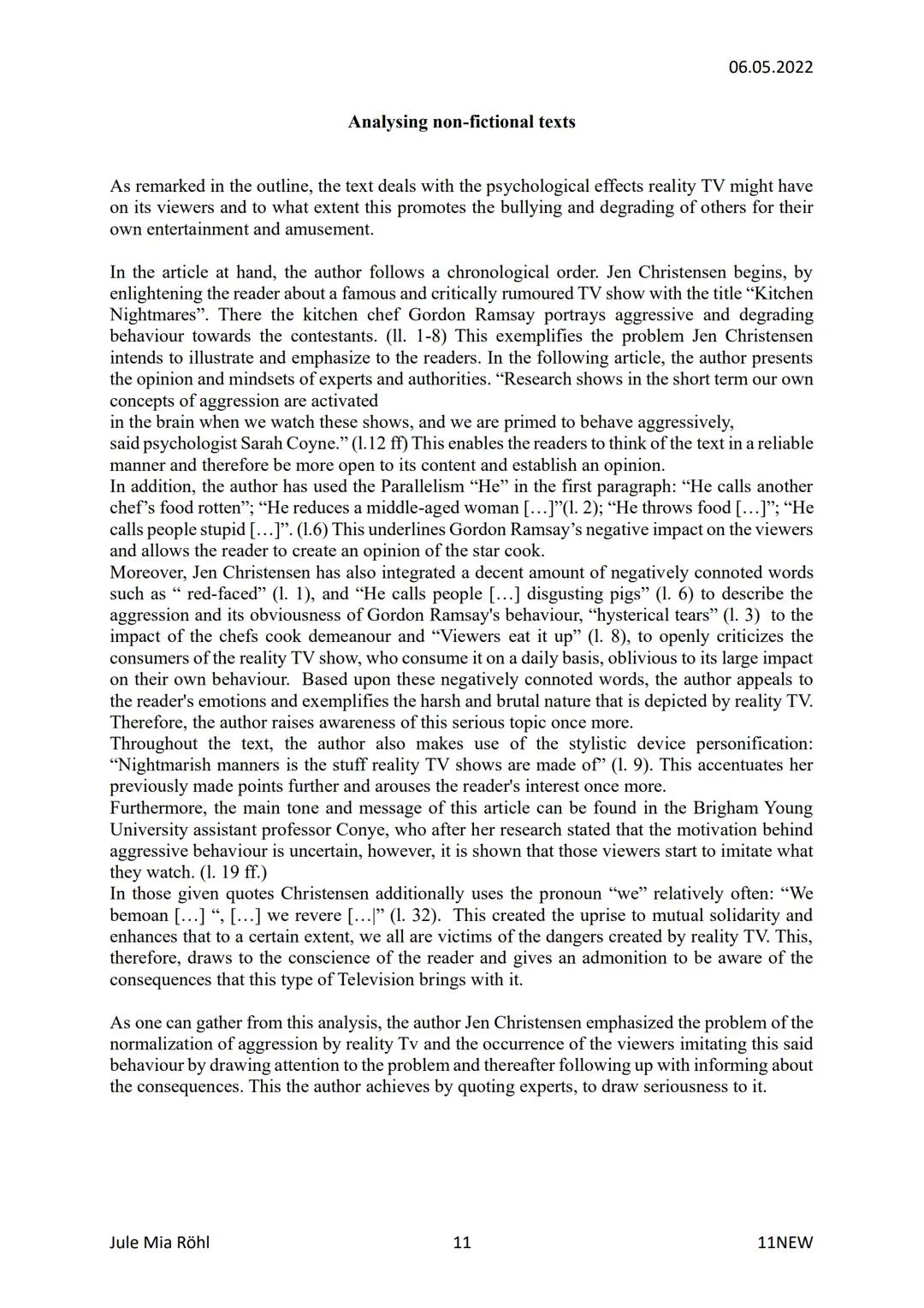 Analysis of a non-fictional text