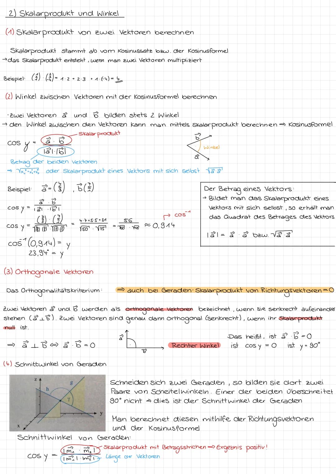 Basiswissen und Begriffe
· Begriff des Vektors →
Betrag eines Vektors:
1) Geraden
gi
(1) Geradengleichung aufstellen (mit Hilfe von Stütz- u