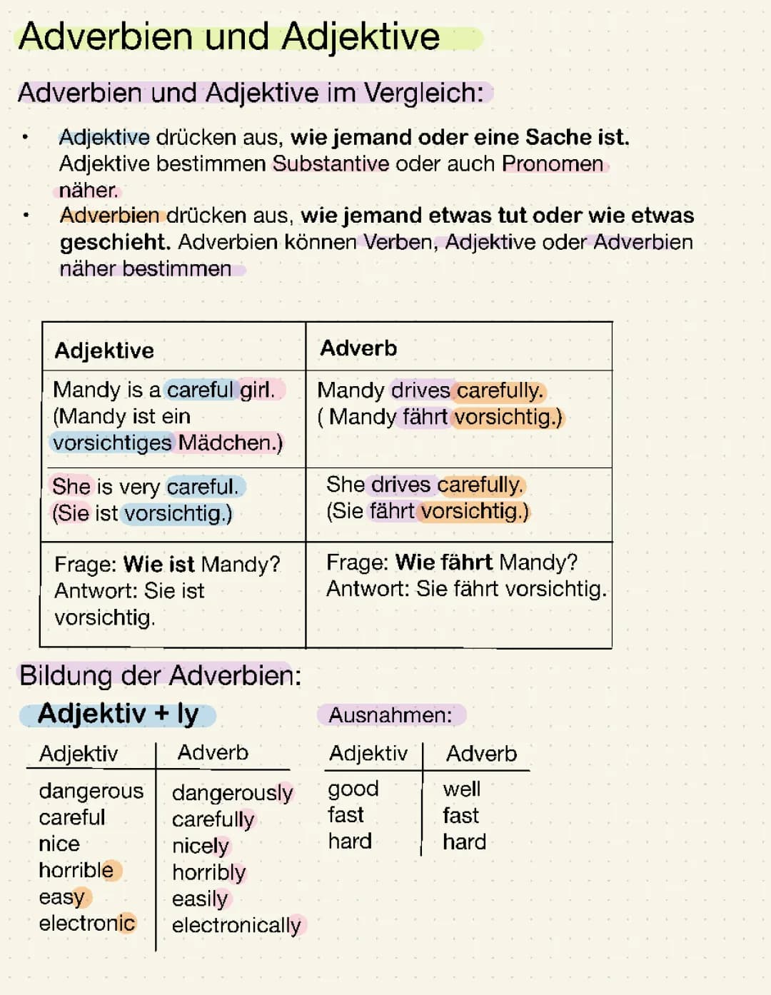 Adverbien und Adjektive 