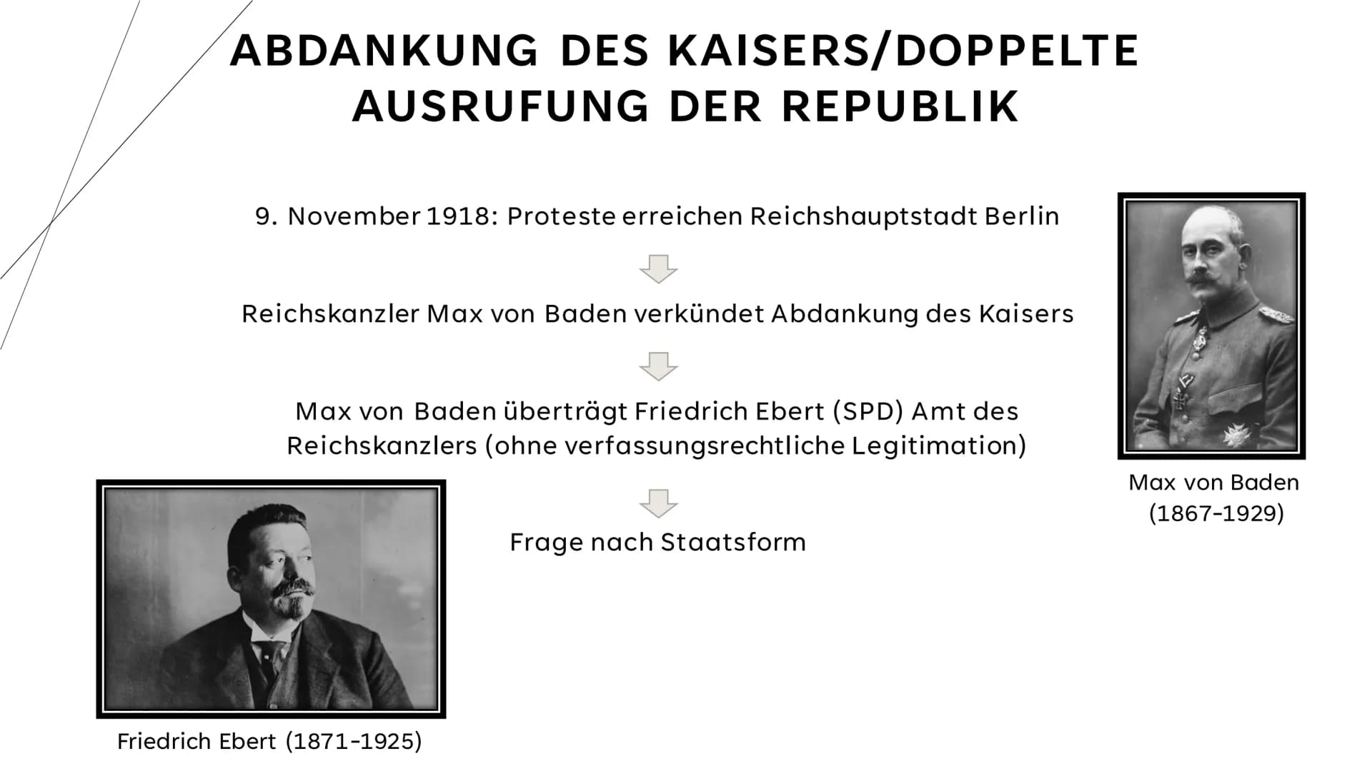 REVOLUTION VON 1918/19 + VERFASSUNG
DER WEIMARER REPUBLIK
1 STRUKTUR
Revolution von 1918/19
●
●
●
Matrosenaufstand
Abdankung des Kaisers/Dop