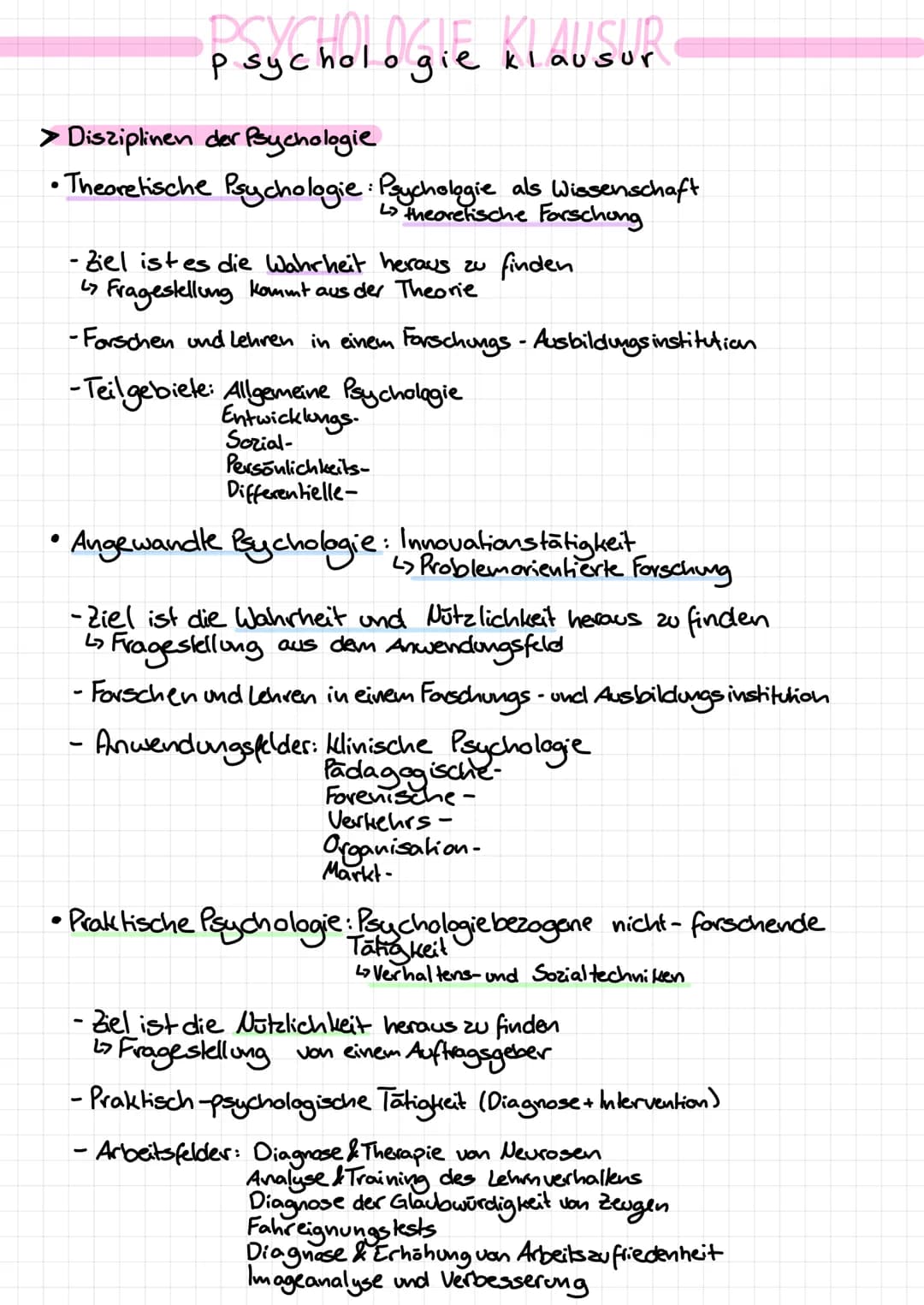 psychologie klausur
> Disziplinen der Psychologie
• Theoretische Psychologie: Psychologie als Wissenschaft
La theoretische Forschung
- Ziel 