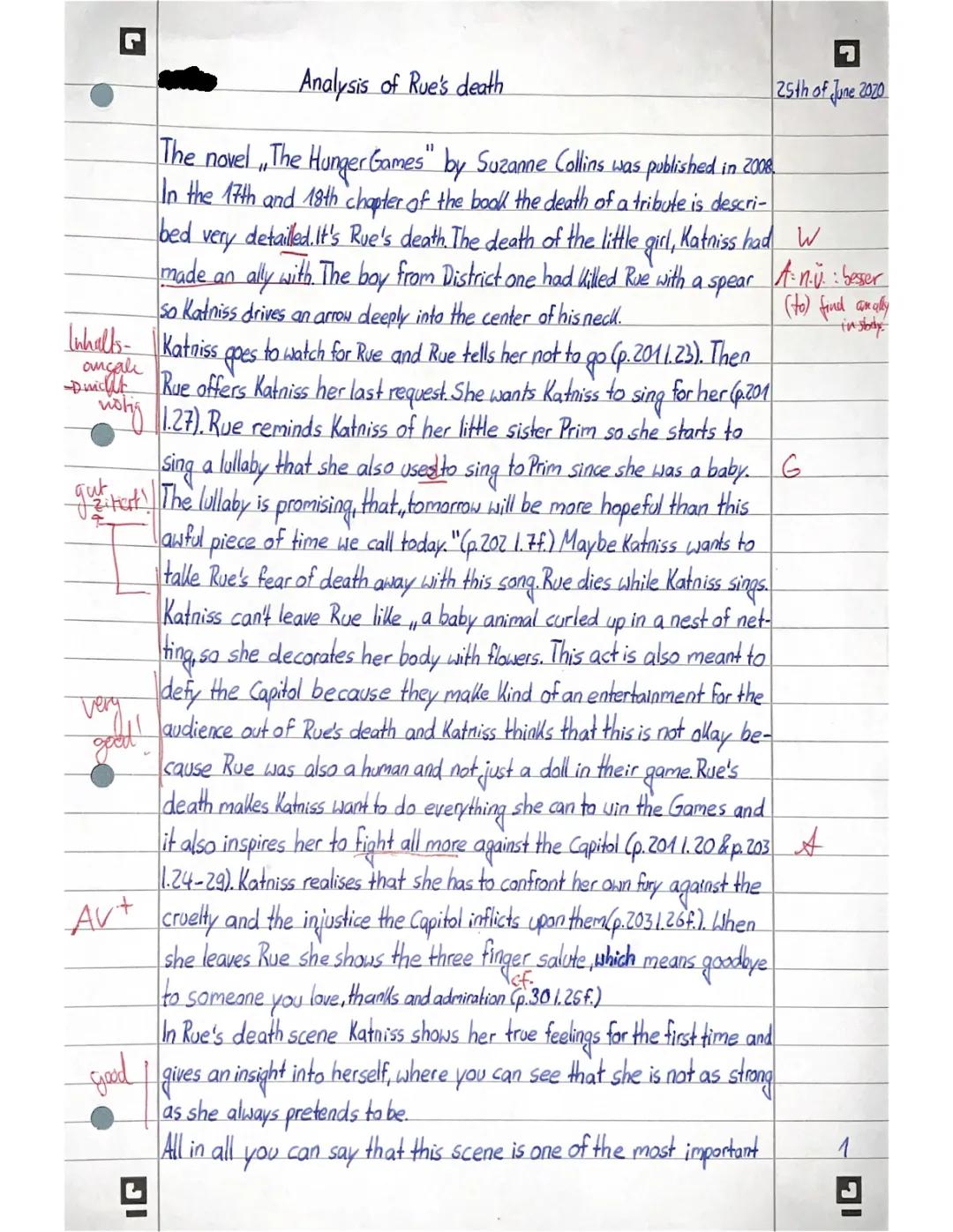 Analysis of Rue‘s death - The Hunger Games