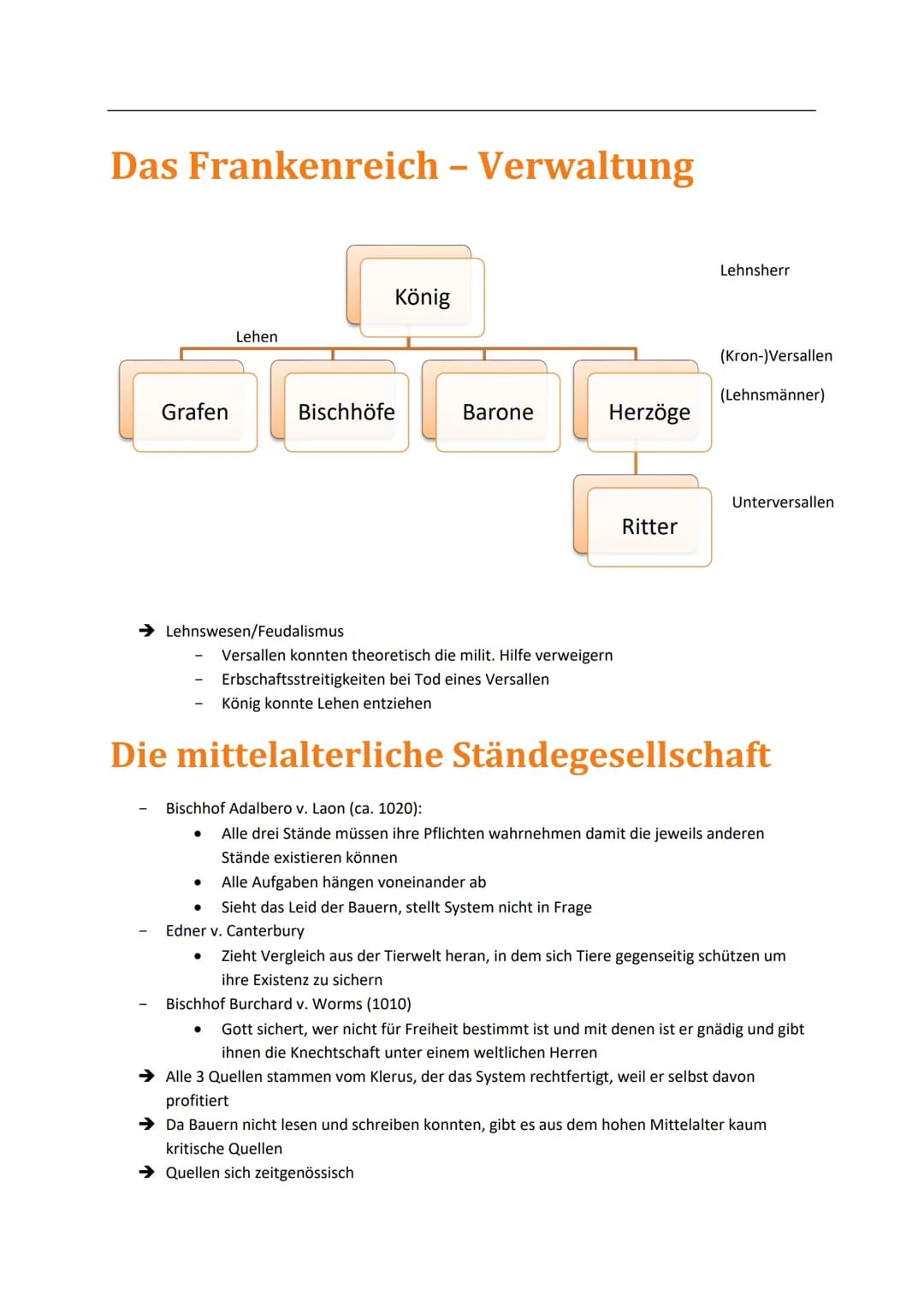 Das Frankenreich - Verwaltung
Grafen
Lehen
Lehnswesen/Feudalismus
●
Bischhöfe
●
König
Barone
Versallen konnten theoretisch die milit. Hilfe 