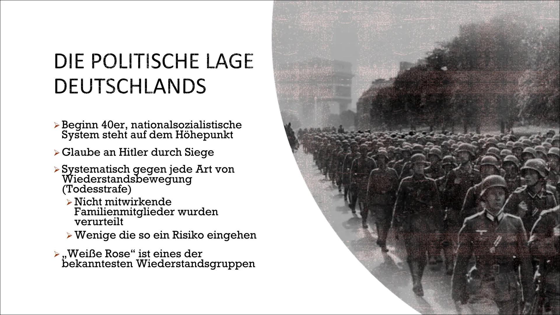 WIEDERSTAND DER „WEISSE ROSE“
GEGEN DEN NATIONALSOZIALISMUS

Beyza K. INHALTSVERZEICHNIS

> Hans Scholl und Sophie Scholl
> Politische Lage 