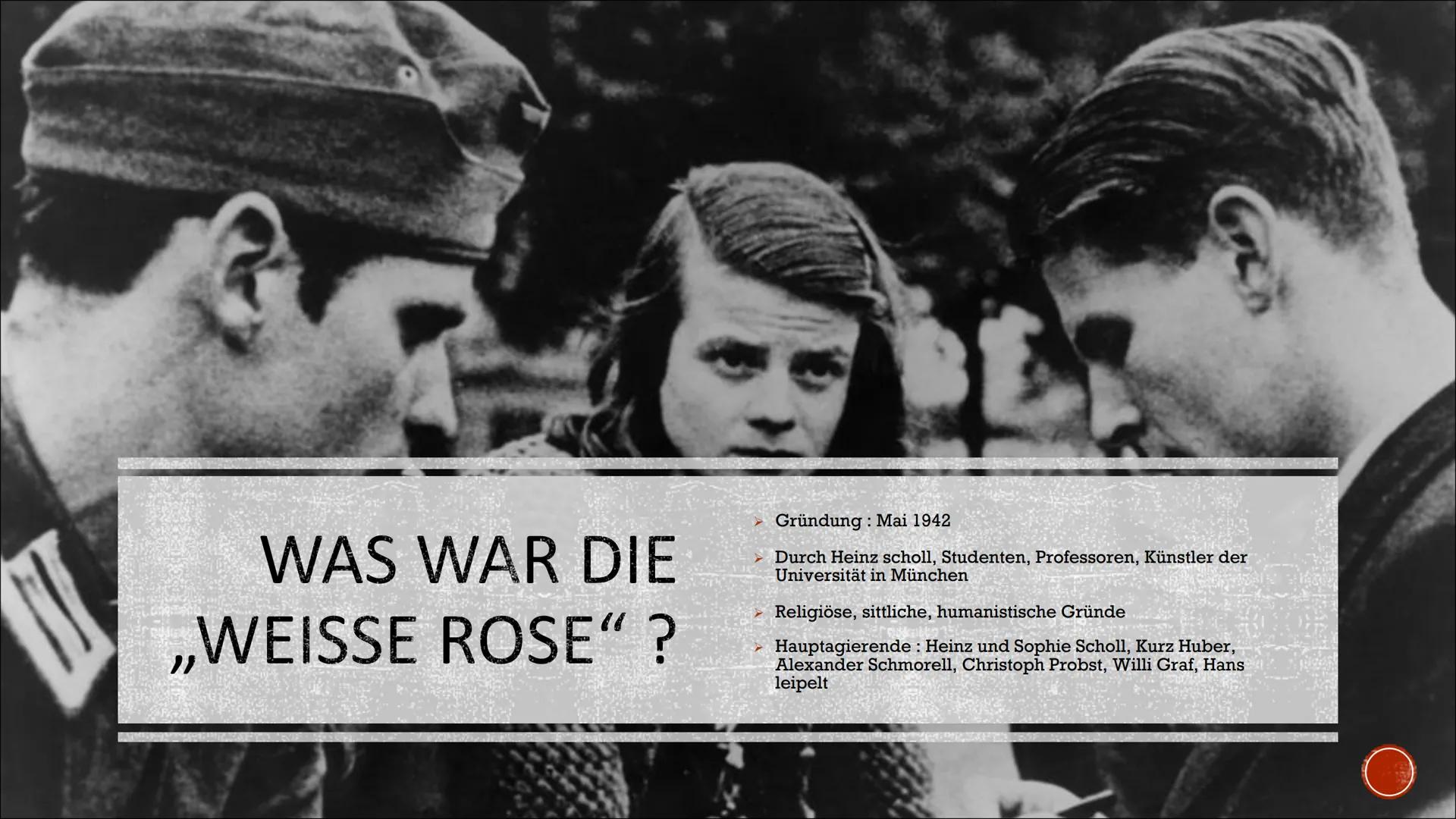 WIEDERSTAND DER „WEISSE ROSE“
GEGEN DEN NATIONALSOZIALISMUS

Beyza K. INHALTSVERZEICHNIS

> Hans Scholl und Sophie Scholl
> Politische Lage 