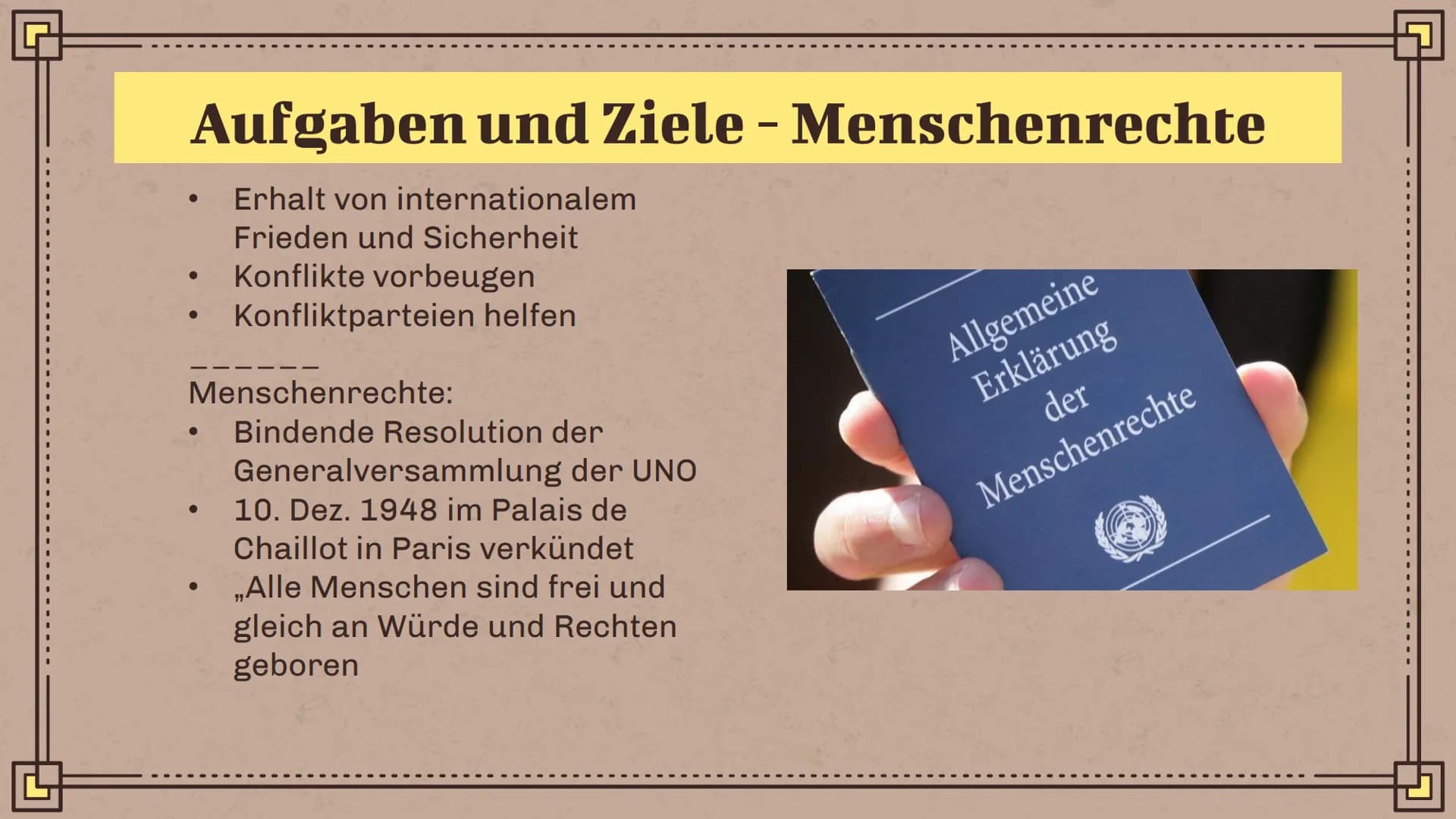 Q
Die Vereinten Nationen
und
die Europäische Union
Eine Präsentation von Marwin Michelson und Oliver Beeken Vereinte Nationen
Geschichte
●
●