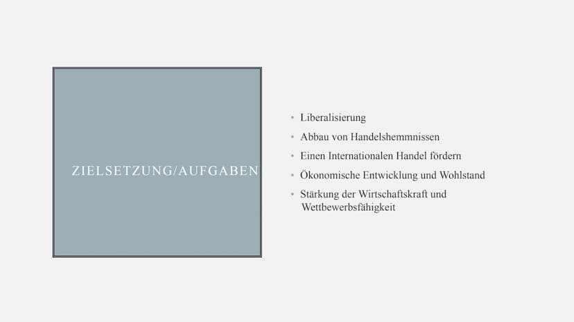 TRADE
WORLD
ORGANIZATION
WTO:
WORLD TRADE ORGANIZATION Gründung
• Mitglieder
•
●
●
●
Zielsetzung/Aufgaben
Aufbau
Die drei Säulen
Kritik
INHA