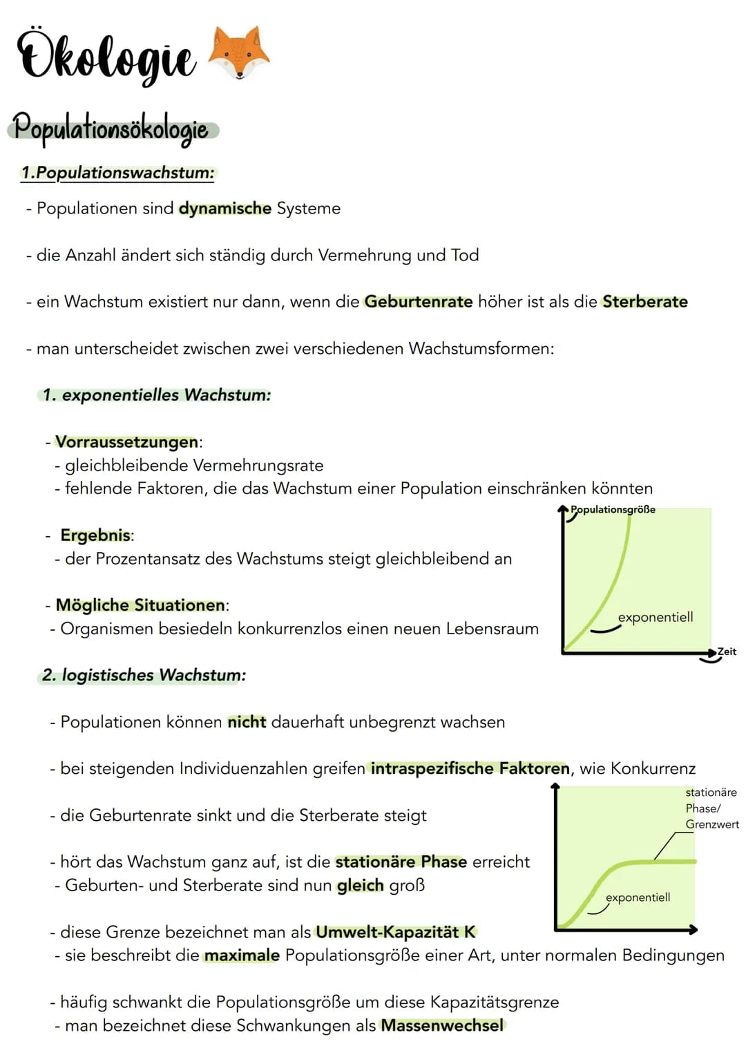 Okologic p
Populationsökologie
1.Populationswachstum:
- Populationen sind dynamische Systeme
die Anzahl ändert sich ständig durch Vermehrung