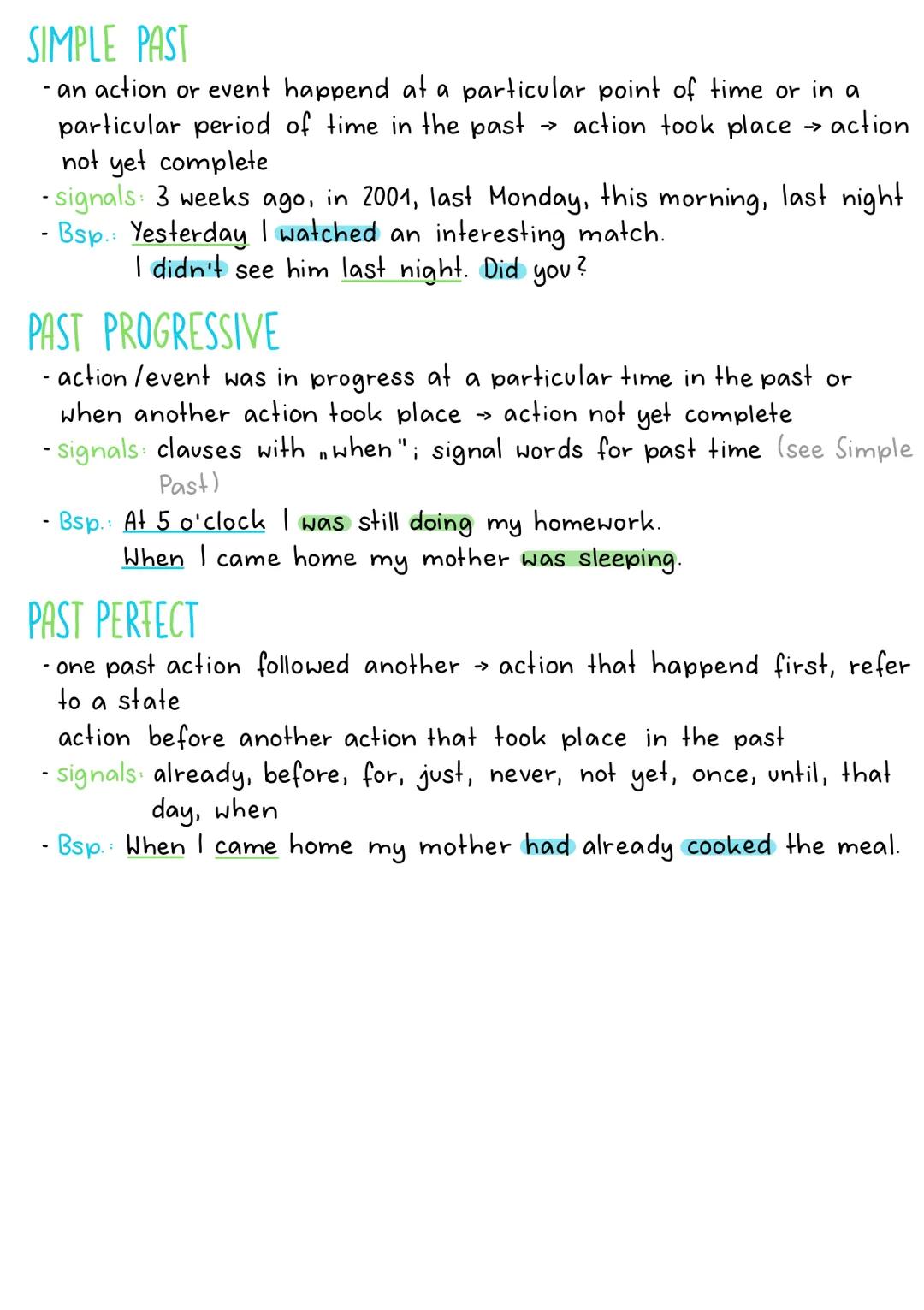 SIMPLE PRESENT
- permanent situations, recurring events (often); State; Summaries;
opinions, Future: timetables, dates
-signals: usually, of