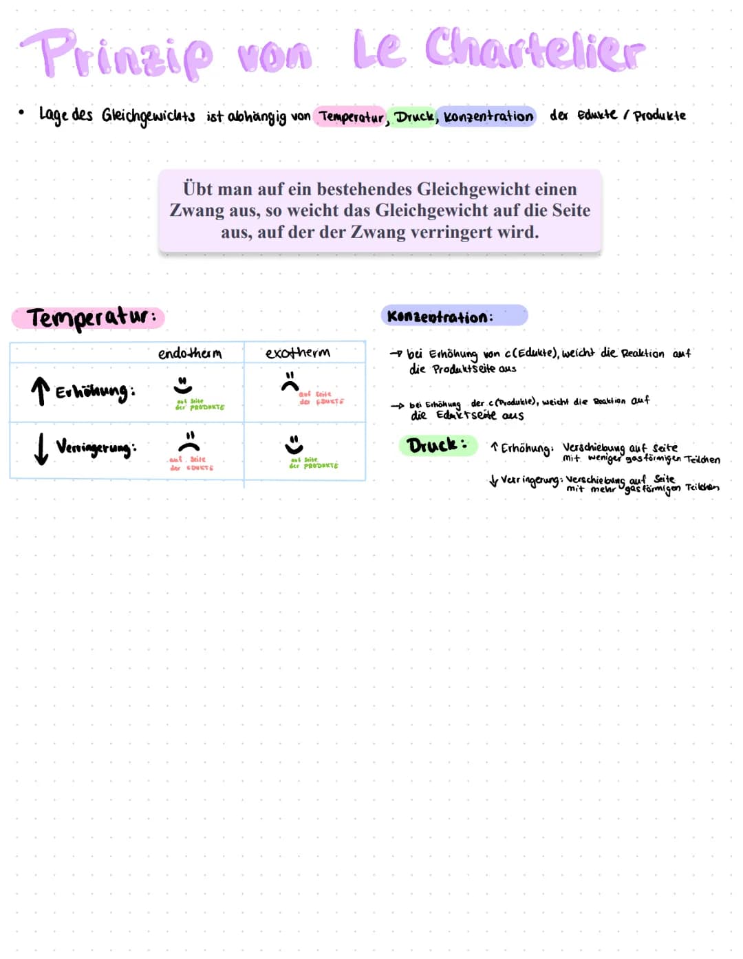 chemisches Gleichgewicht
- die Reaktion muss reversibel sein (=).
dynamischer Zustand (ständiger Stoffumsatz)
geschlossenes System (damit ke