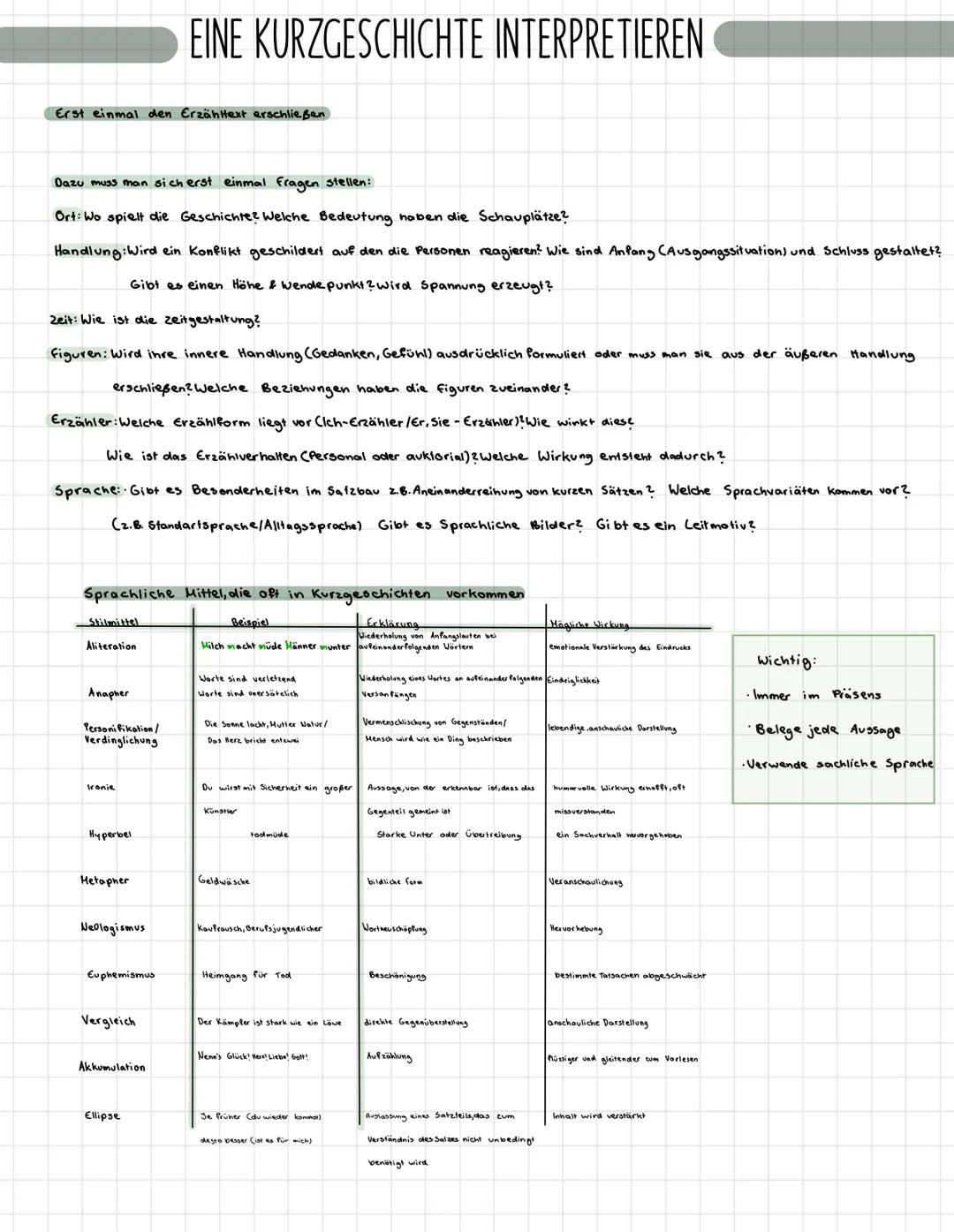 Erst einmal den Erzähltext erschließen
Dazu muss man sich erst einmal fragen stellen:
Ort: Wo spielt die Geschichte? Welche Bedeutung haben 