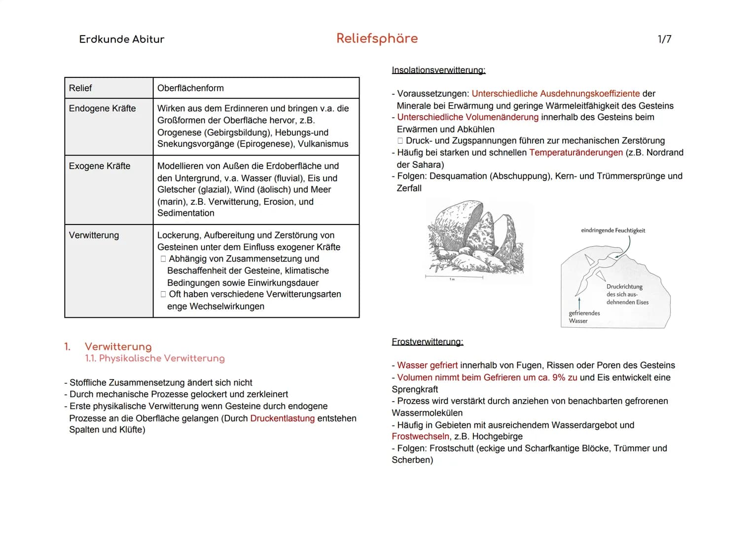 Erdkunde Abitur
Relief
Endogene Kräfte
Exogene Kräfte
Verwitterung
1.
Oberflächenform
Wirken aus dem Erdinneren und bringen v.a. die
Großfor
