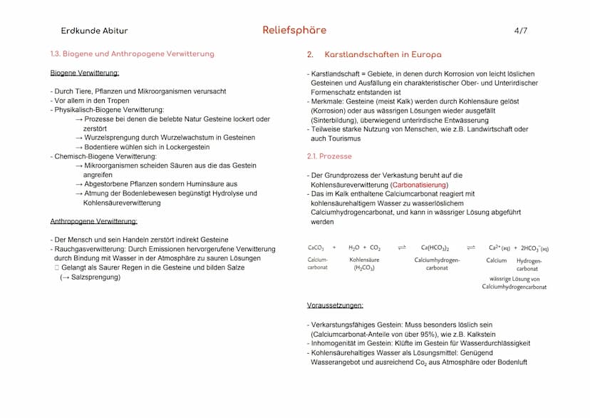 Erdkunde Abitur
Relief
Endogene Kräfte
Exogene Kräfte
Verwitterung
1.
Oberflächenform
Wirken aus dem Erdinneren und bringen v.a. die
Großfor