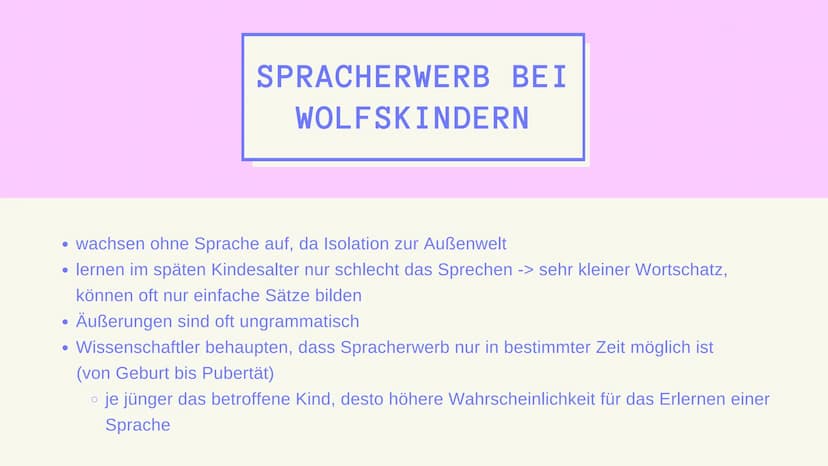 WOLFSKINDER
& IHR
SPRACHERWERB DEFINITION WOLFSKINDER
SPRACHERWERB BEI
KINDERN
SPRACHERWERB BEI
WOLFSKINDERN
BEISPIELE-WOLFSKINDER
GLIEDERUN
