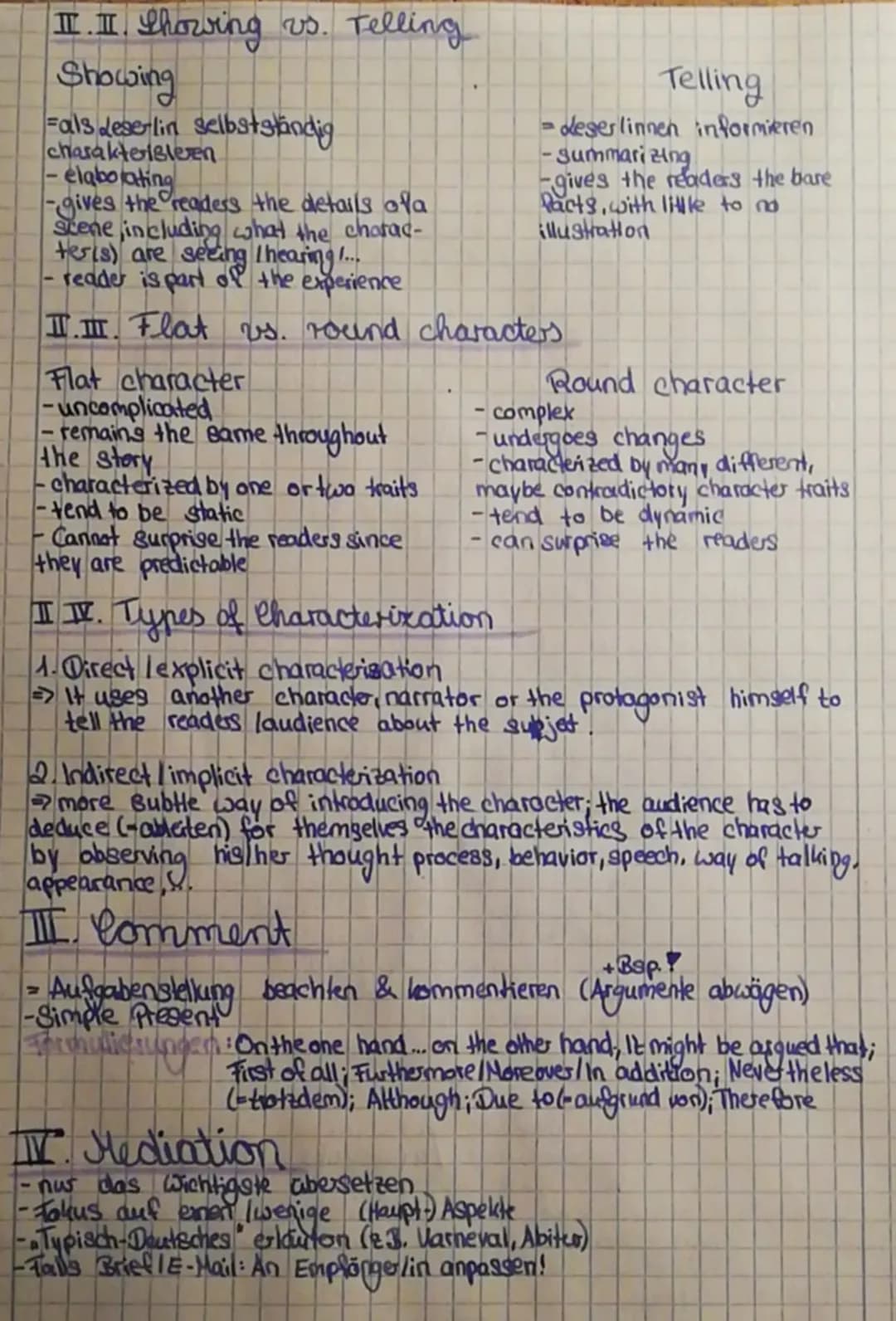 Englischklausur II.
I. Summary
-höchstens 1/3 d. Originaltextes
Inhaltsangabe
=
- zuerst Text gut lesen + markieren
1. Einleitung text type,