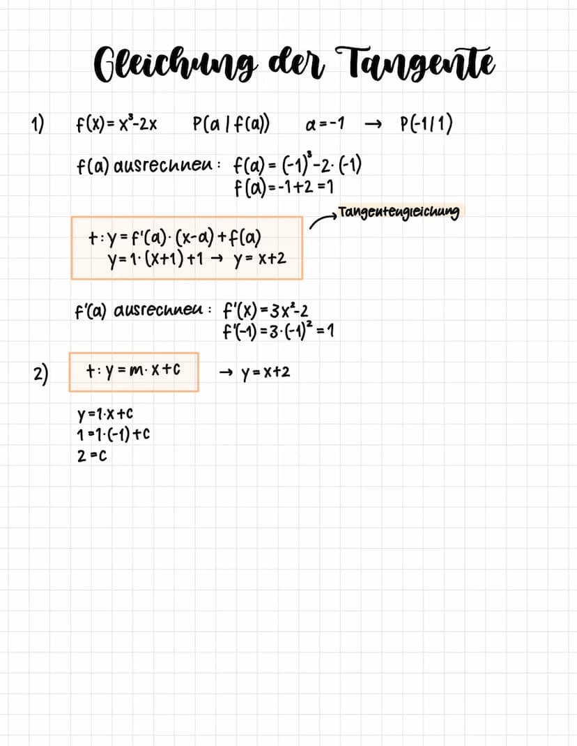 Ableitung und Tangente
m=y-Differrenz
x-Differrenz
m = f(x) = f(a)
x-a
x→a
f'(a): Steigung der
Tangente
f'(a)= lim f(x) - f(a)
X-a
f'(a)= li