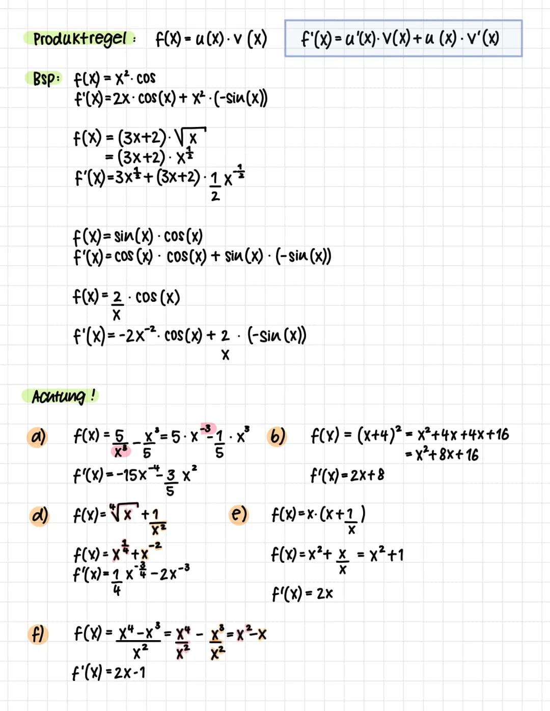 Ableitung und Tangente
m=y-Differrenz
x-Differrenz
m = f(x) = f(a)
x-a
x→a
f'(a): Steigung der
Tangente
f'(a)= lim f(x) - f(a)
X-a
f'(a)= li