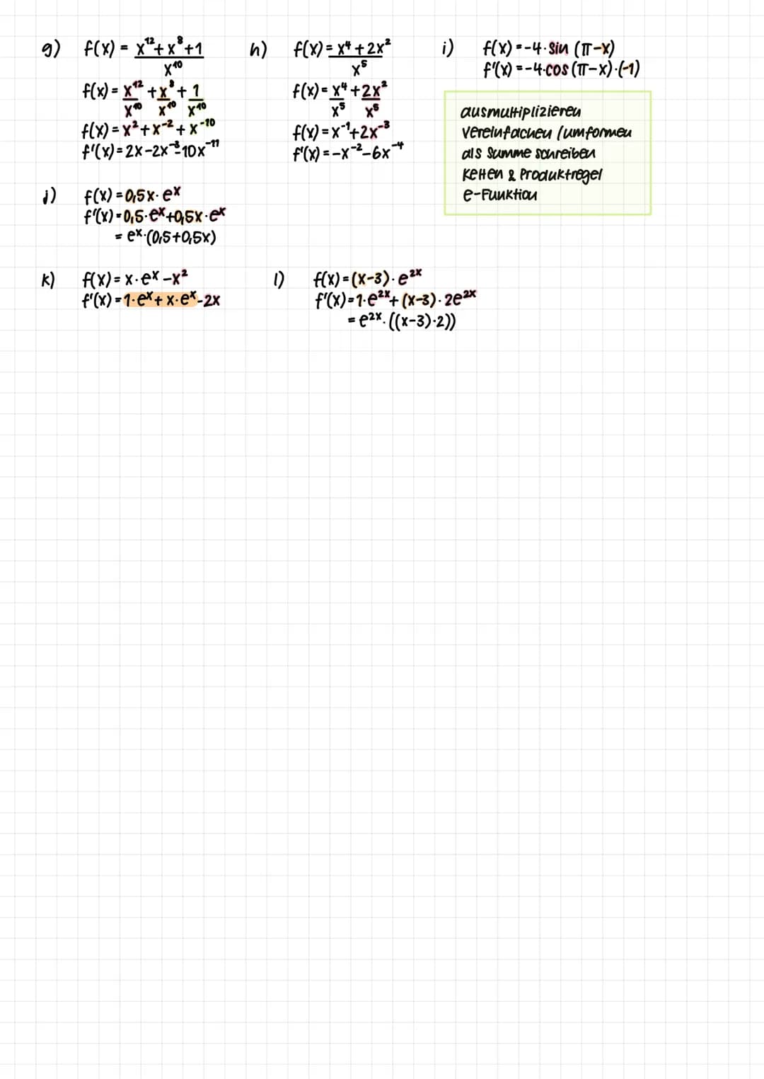 Ableitung und Tangente
m=y-Differrenz
x-Differrenz
m = f(x) = f(a)
x-a
x→a
f'(a): Steigung der
Tangente
f'(a)= lim f(x) - f(a)
X-a
f'(a)= li