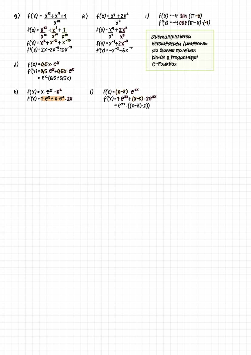 Ableitung und Tangente
m=y-Differrenz
x-Differrenz
m = f(x) = f(a)
x-a
x→a
f'(a): Steigung der
Tangente
f'(a)= lim f(x) - f(a)
X-a
f'(a)= li