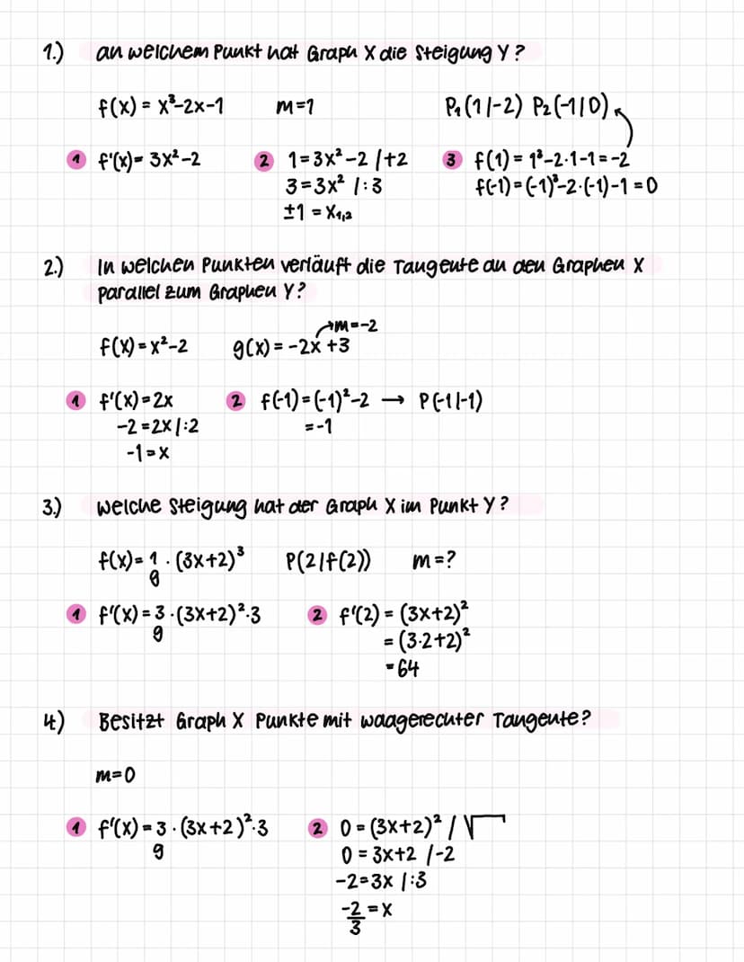 Ableitung und Tangente
m=y-Differrenz
x-Differrenz
m = f(x) = f(a)
x-a
x→a
f'(a): Steigung der
Tangente
f'(a)= lim f(x) - f(a)
X-a
f'(a)= li