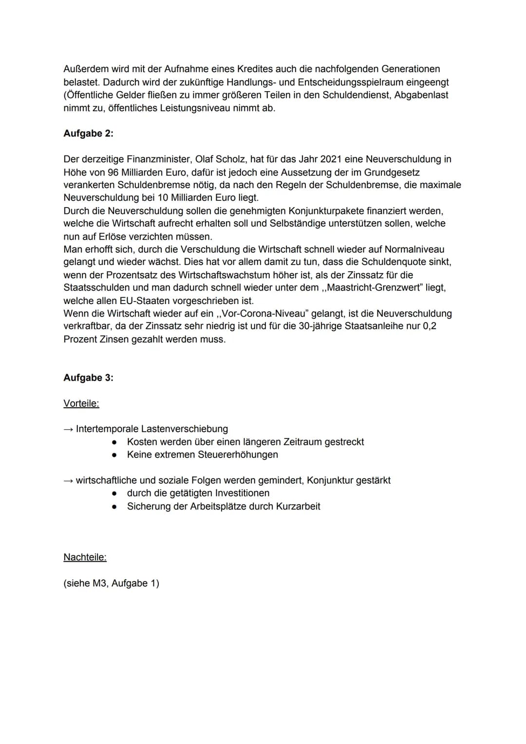 Aufgabe 1:
Der Bundeshaushalt 2021
Die Grafik M2,,Staatsverschuldung von Deutschland 1950-2019" zeigt die Höhe der
Staatsverschuldung der Bu