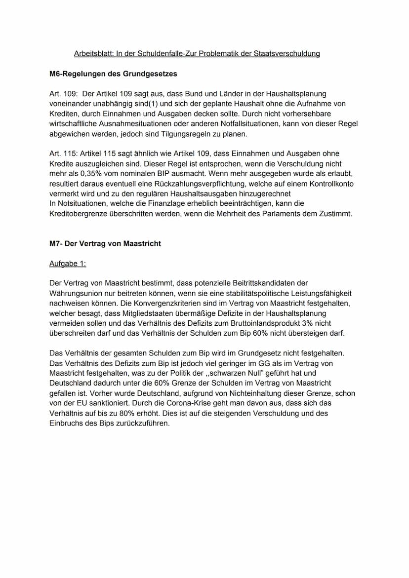 Aufgabe 1:
Der Bundeshaushalt 2021
Die Grafik M2,,Staatsverschuldung von Deutschland 1950-2019" zeigt die Höhe der
Staatsverschuldung der Bu