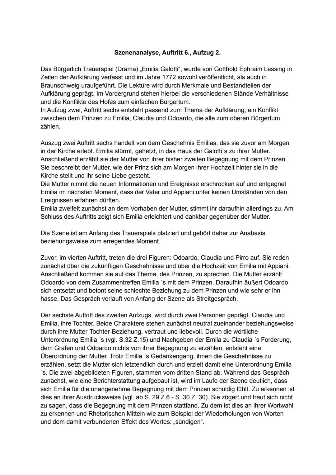 Szenenanalyse, Auftritt 6., Aufzug 2.
Das Bürgerlich Trauerspiel (Drama) ,,Emilia Galotti", wurde von Gotthold Ephraim Lessing in
Zeiten der