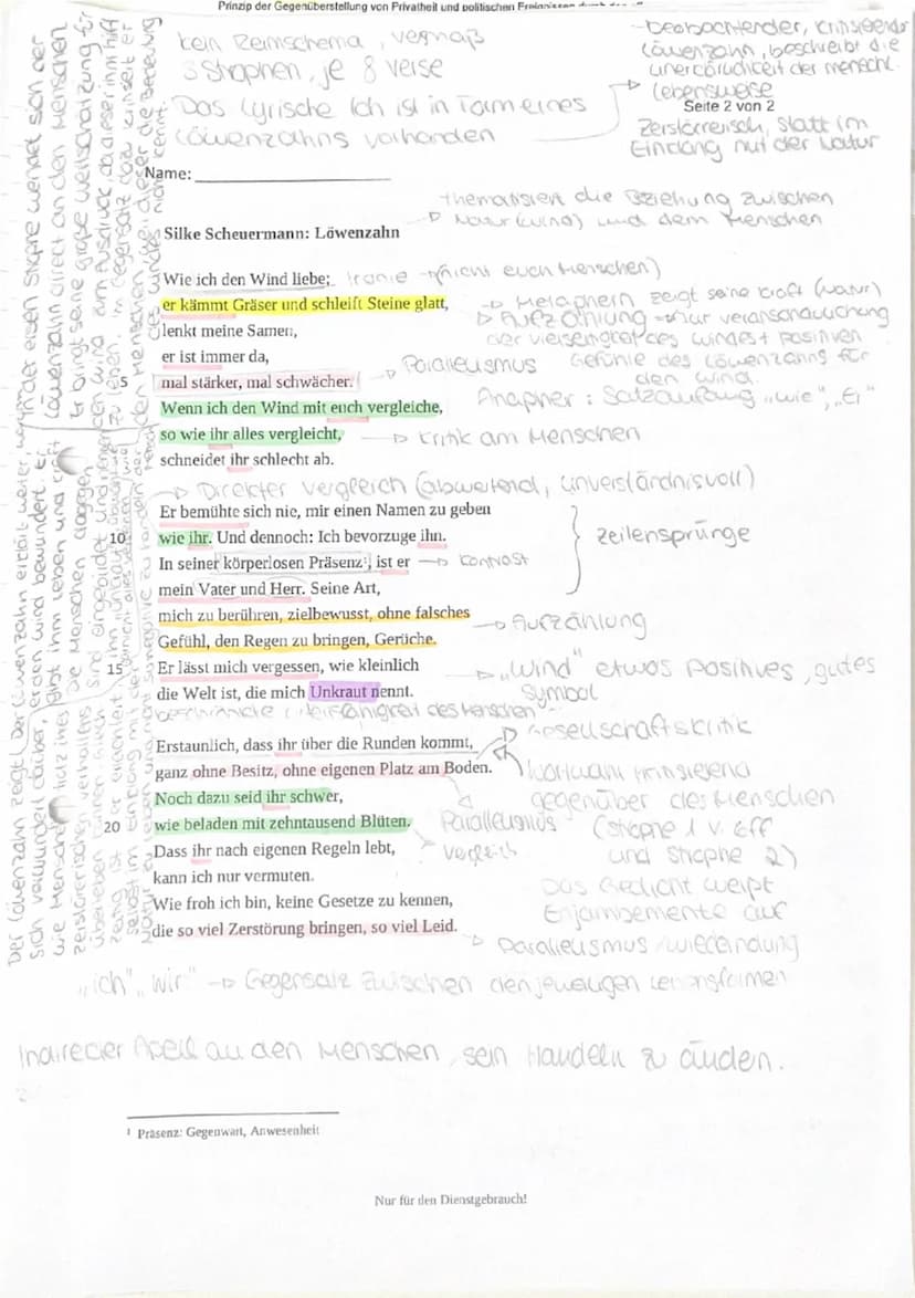 Name:
Seite 1 von 2
Zentrale Klausur am Ende der Einführungsphase
Deutsch
Aufgabenstellung
Interpretieren Sie das Gedicht, indem Sie
das The