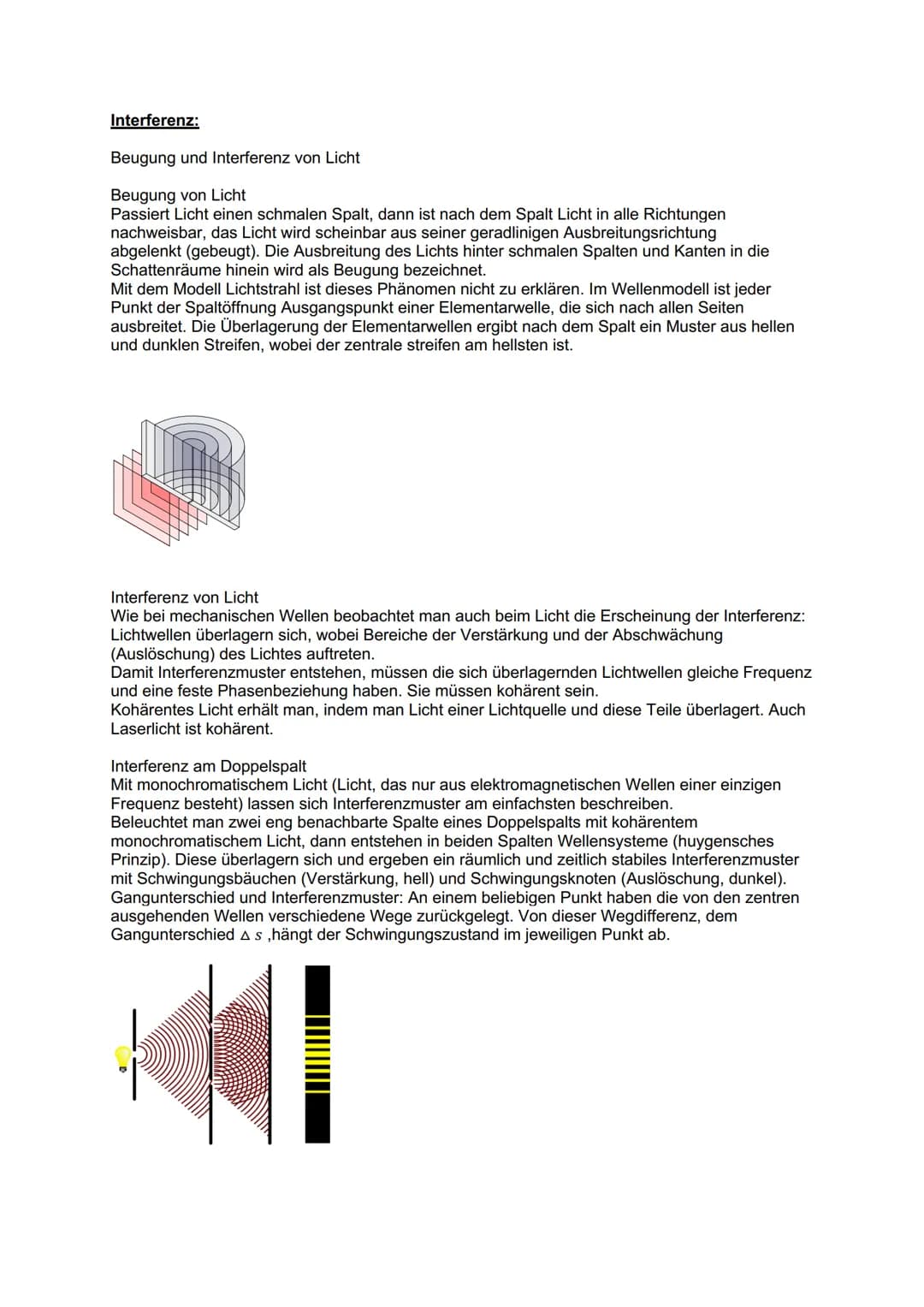 Interferenz:
Beugung und Interferenz von Licht
Beugung von Licht
Passiert Licht einen schmalen Spalt, dann ist nach dem Spalt Licht in alle 