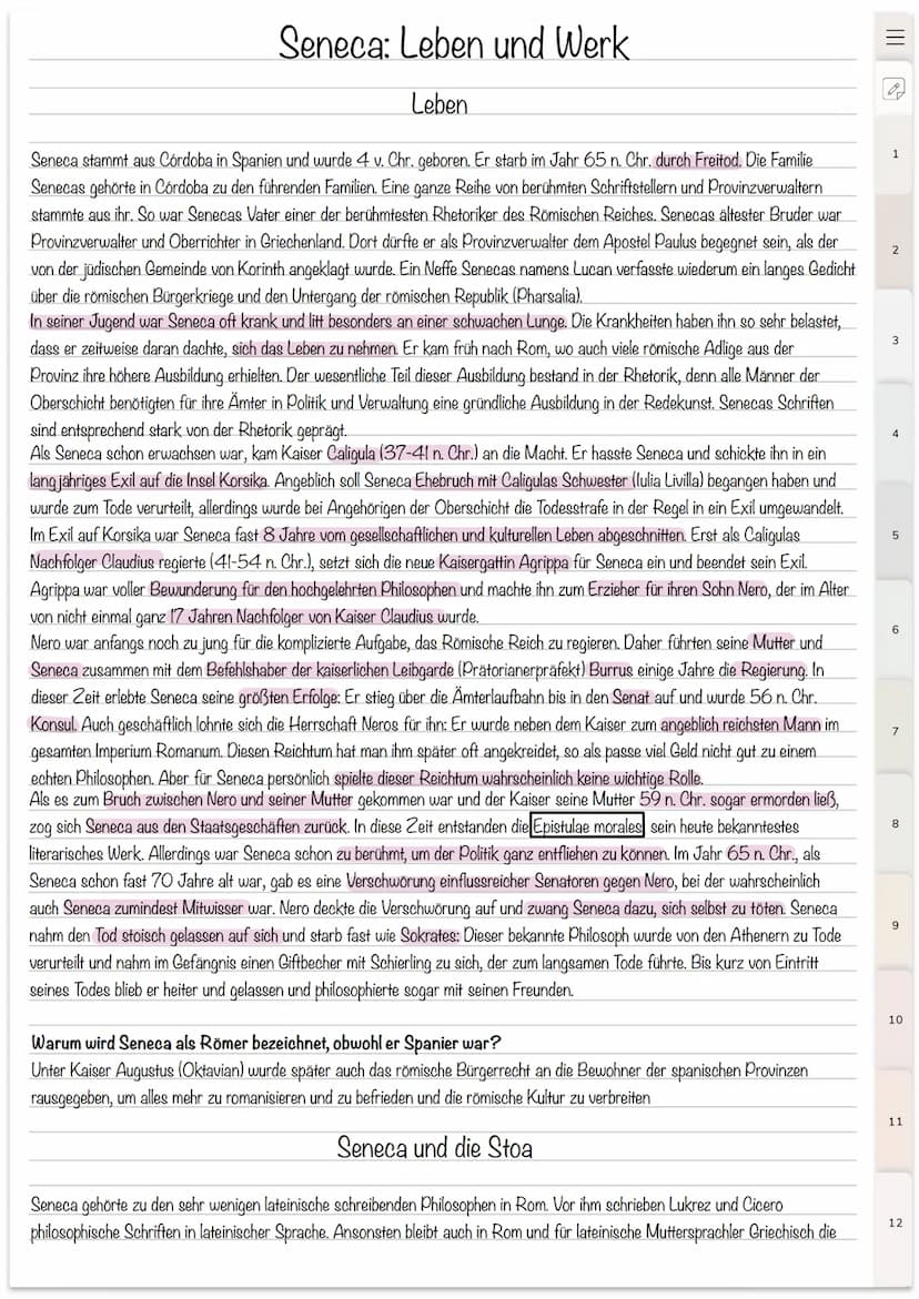  Seneca: Leben und Werk
Leben
Seneca stammt aus Córdoba in Spanien und wurde 4 v. Chr. geboren. Er starb im Jahr 65 n. Chr. durch Freitod. D