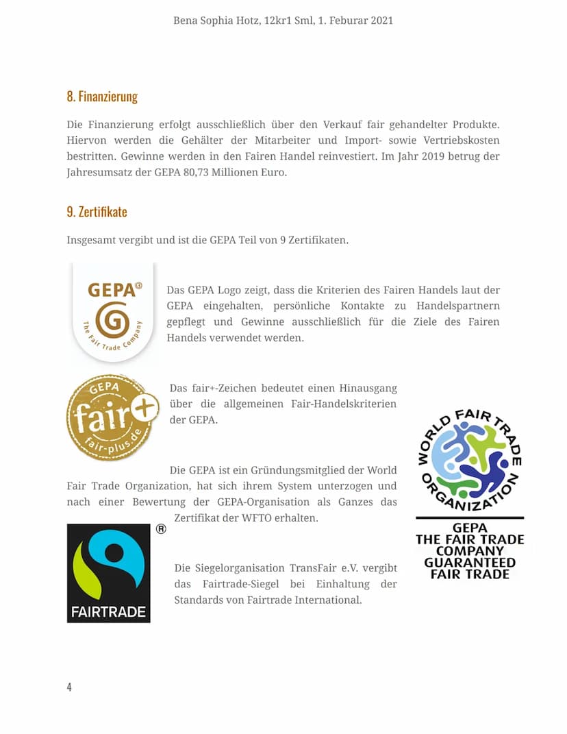 GEPA The Fair Trade Company
Gesellschaft zur Förderung der Partnerschaft mit der Dritten Welt
GEPAⓇ
G
The Fair Trade
Handout
Inhalt
1. Febru