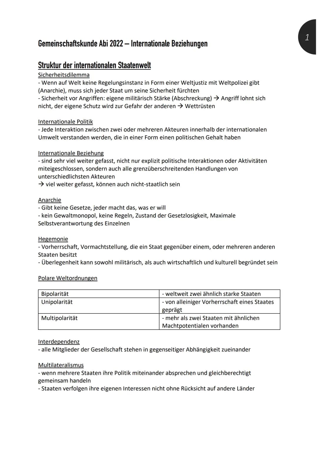 Gemeinschaftskunde Abi 2022 - Internationale Beziehungen
Struktur der internationalen Staatenwelt
Sicherheitsdilemma
- Wenn auf Welt keine R