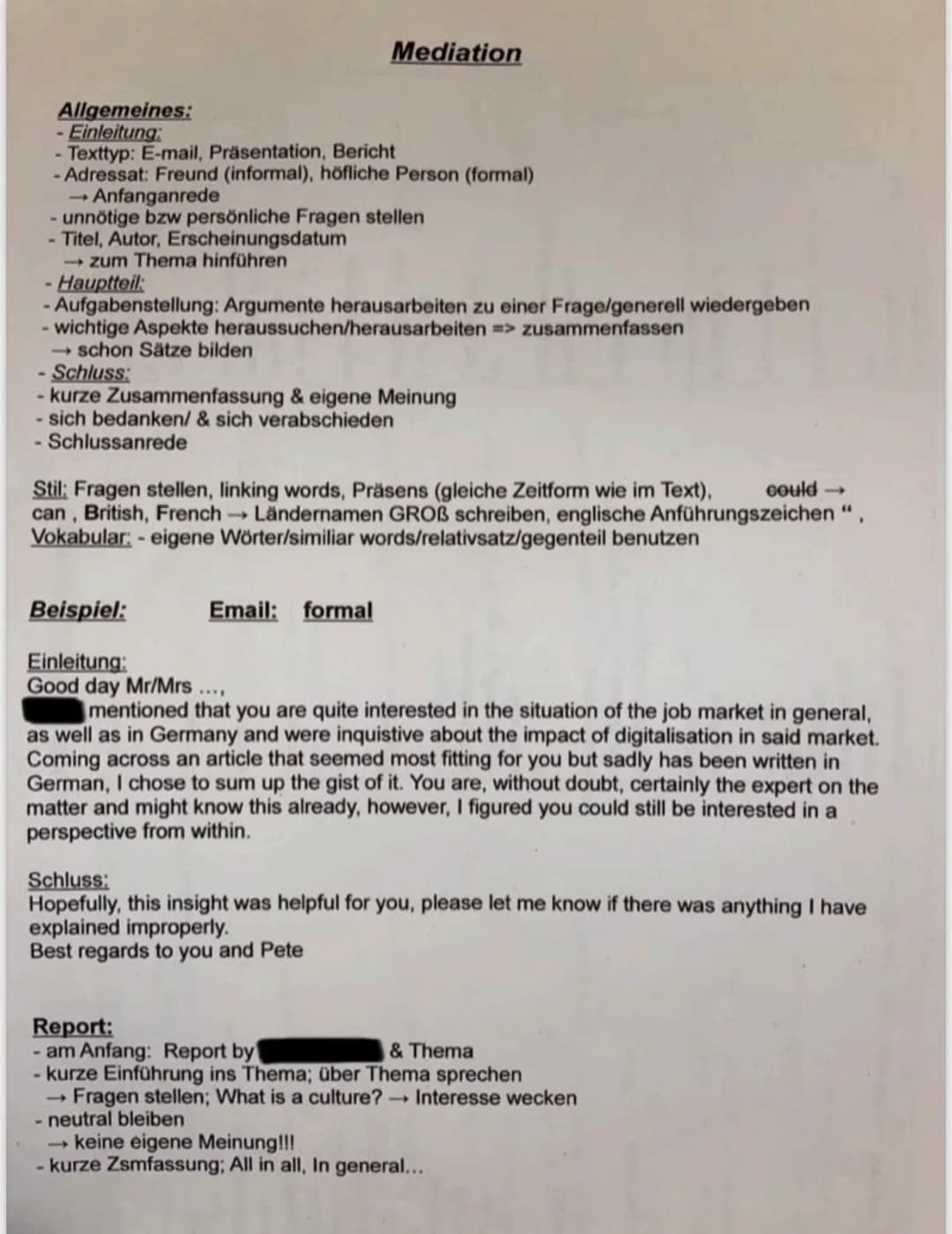 Allgemeines:
- Einleitung:
- Texttyp: E-mail, Präsentation, Bericht
-Adressat: Freund (informal), höfliche Person (formal)
Anfanganrede
unnö