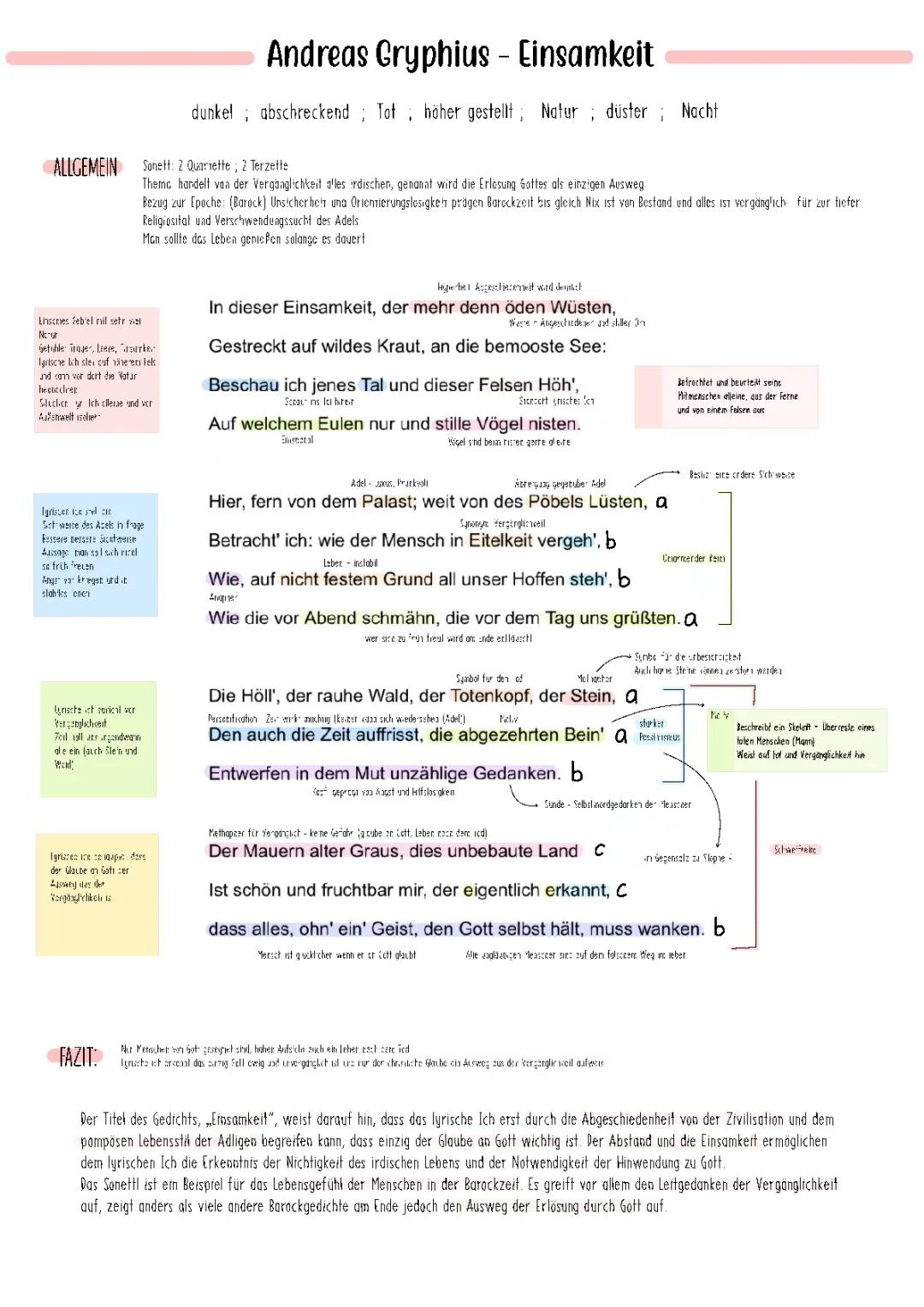 Gedichtsanalyse „Einsamkeit - Andreas Gryphius“