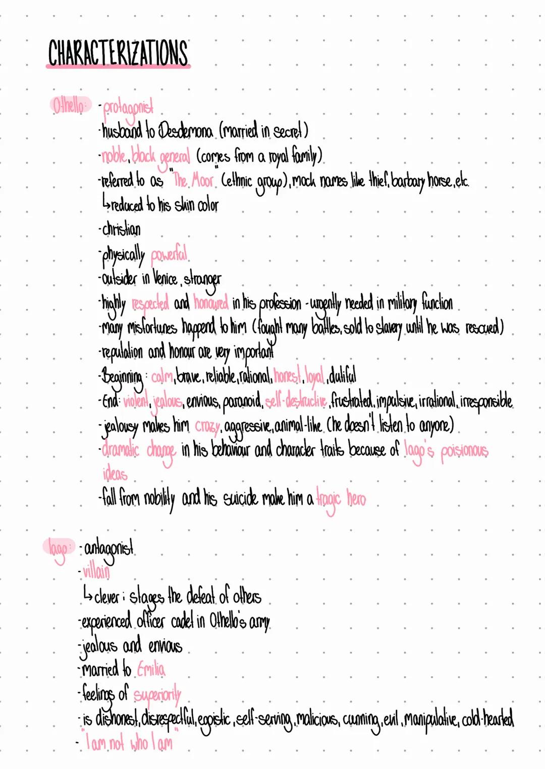 ACT 1
Othello
• Scene 1:
Characters: Roderigo, lago, Brabantio
Setting: Venice, outside Brabantias house
Plot: Roderigo and lago both want r