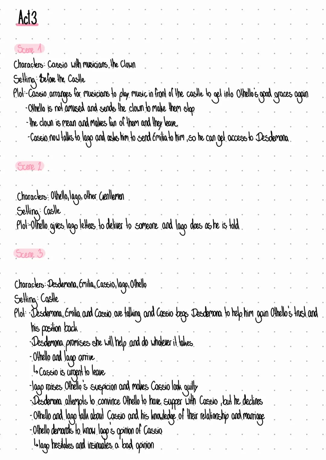 ACT 1
Othello
• Scene 1:
Characters: Roderigo, lago, Brabantio
Setting: Venice, outside Brabantias house
Plot: Roderigo and lago both want r